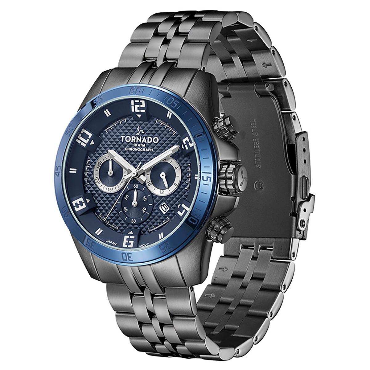 ساعة تورنادو للرجال بمينا ازرق كرونوغراف وسوار معدني - T3149B-XBXL-men-watchesandjewellery-watches-image-2