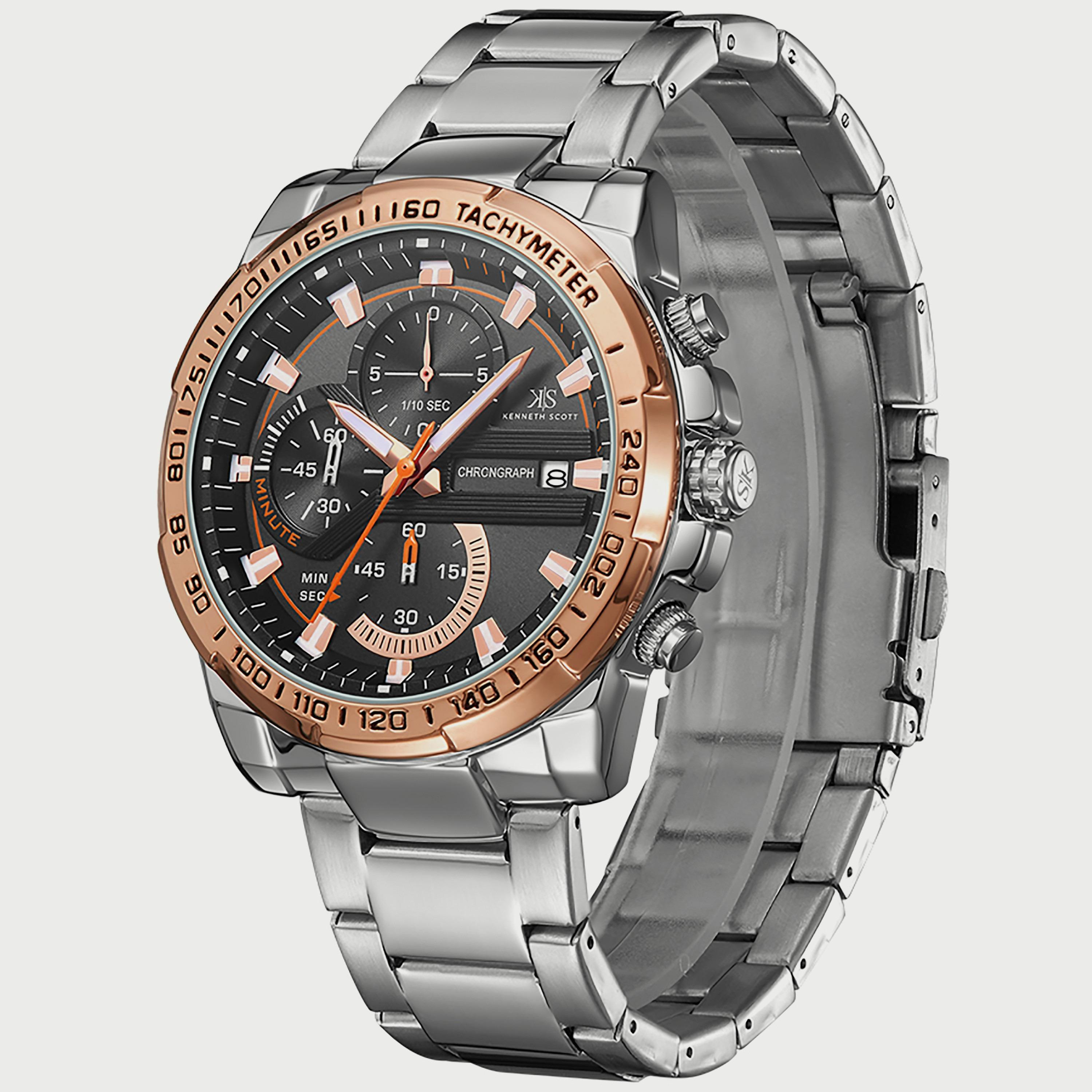 K22101-SBSBK "ساعة" كرونوغراف فضية بسوار ستانلس ستيل من كينيث سكوت للرجال -men-watchesandjewellery-watches-image-2