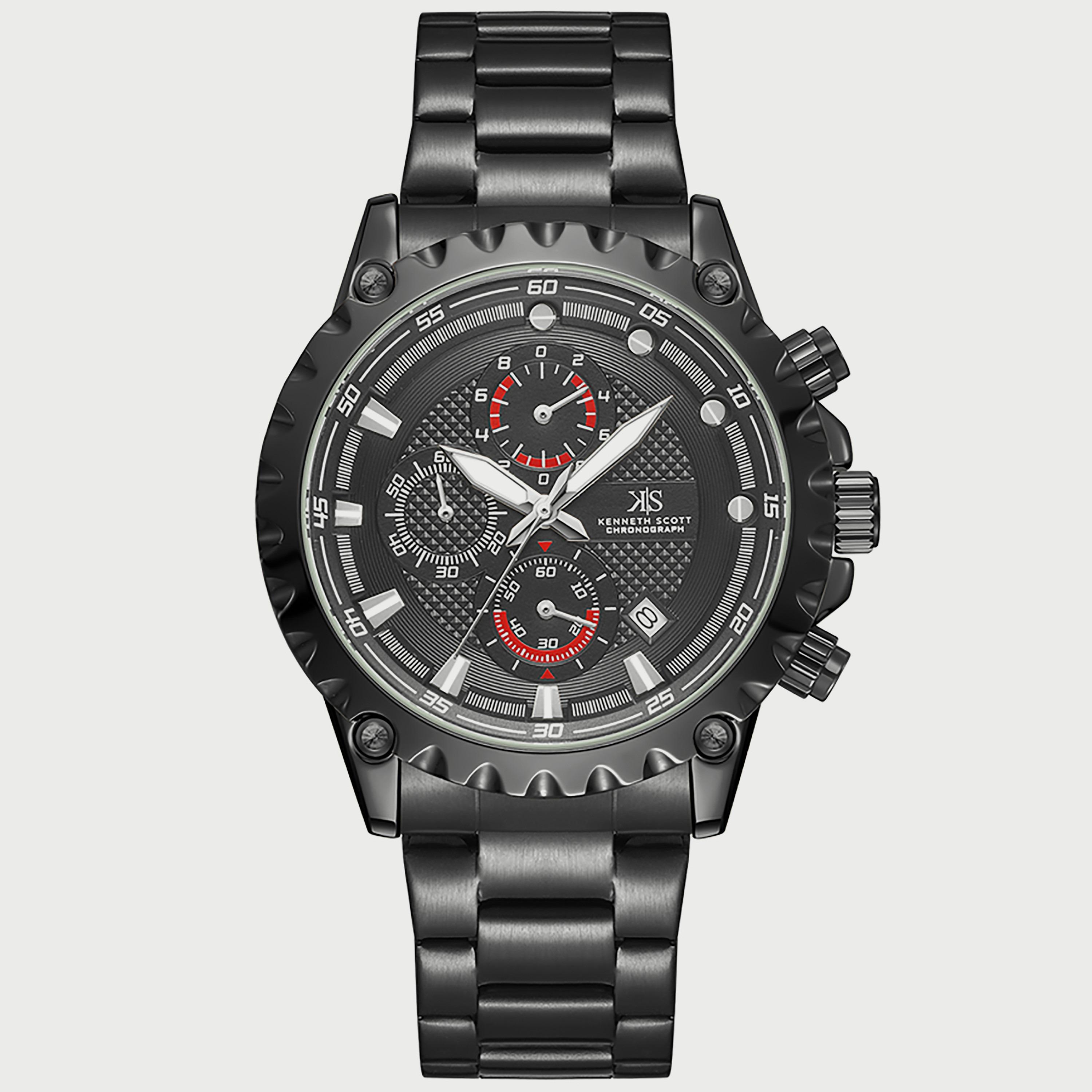 K22102-BBBB "ساعة" كرونوغراف سوداء بسوار ستانلس ستيل من كينيث سكوت للرجال -men-watchesandjewellery-watches-image-1