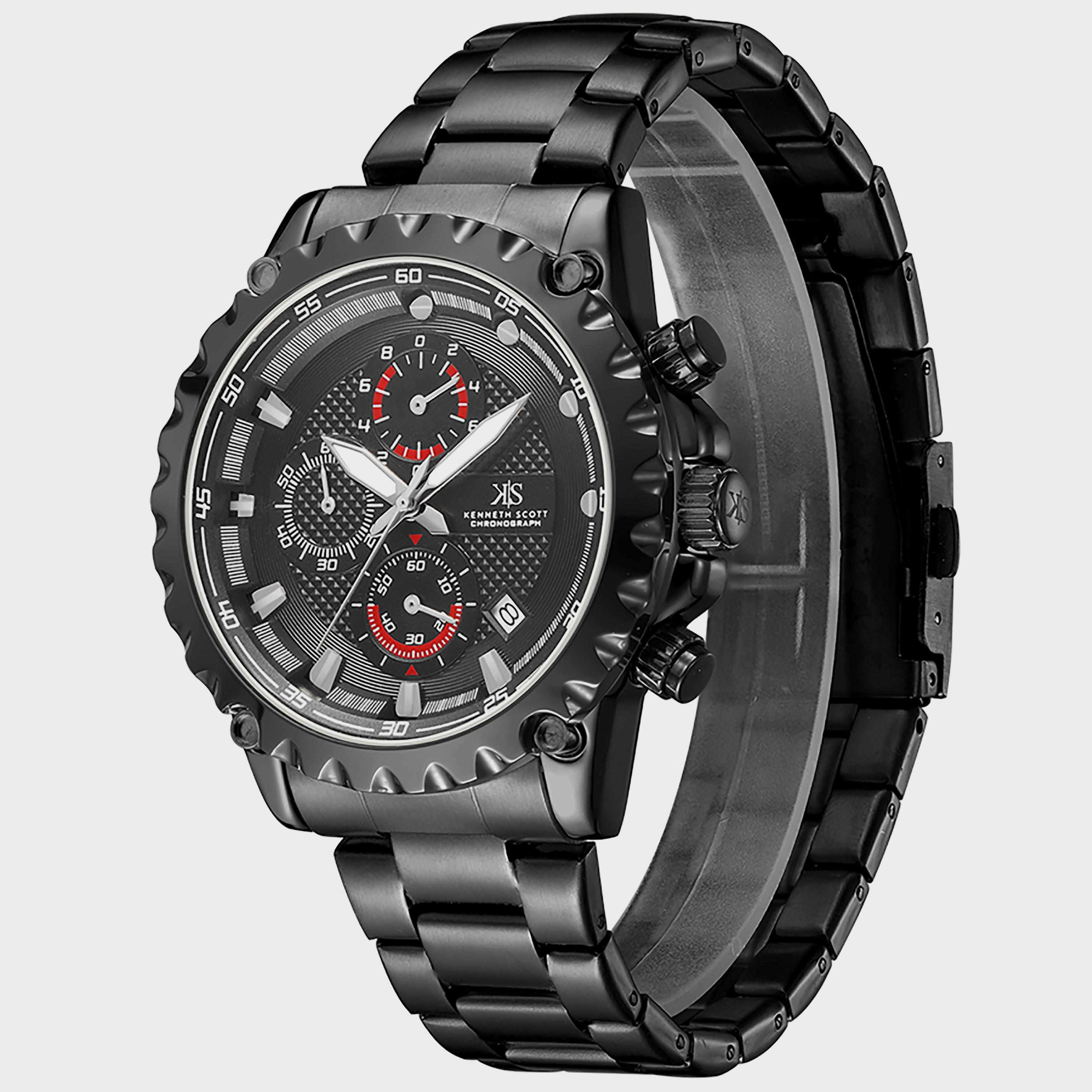 K22102-BBBB "ساعة" كرونوغراف سوداء بسوار ستانلس ستيل من كينيث سكوت للرجال -men-watchesandjewellery-watches-image-2