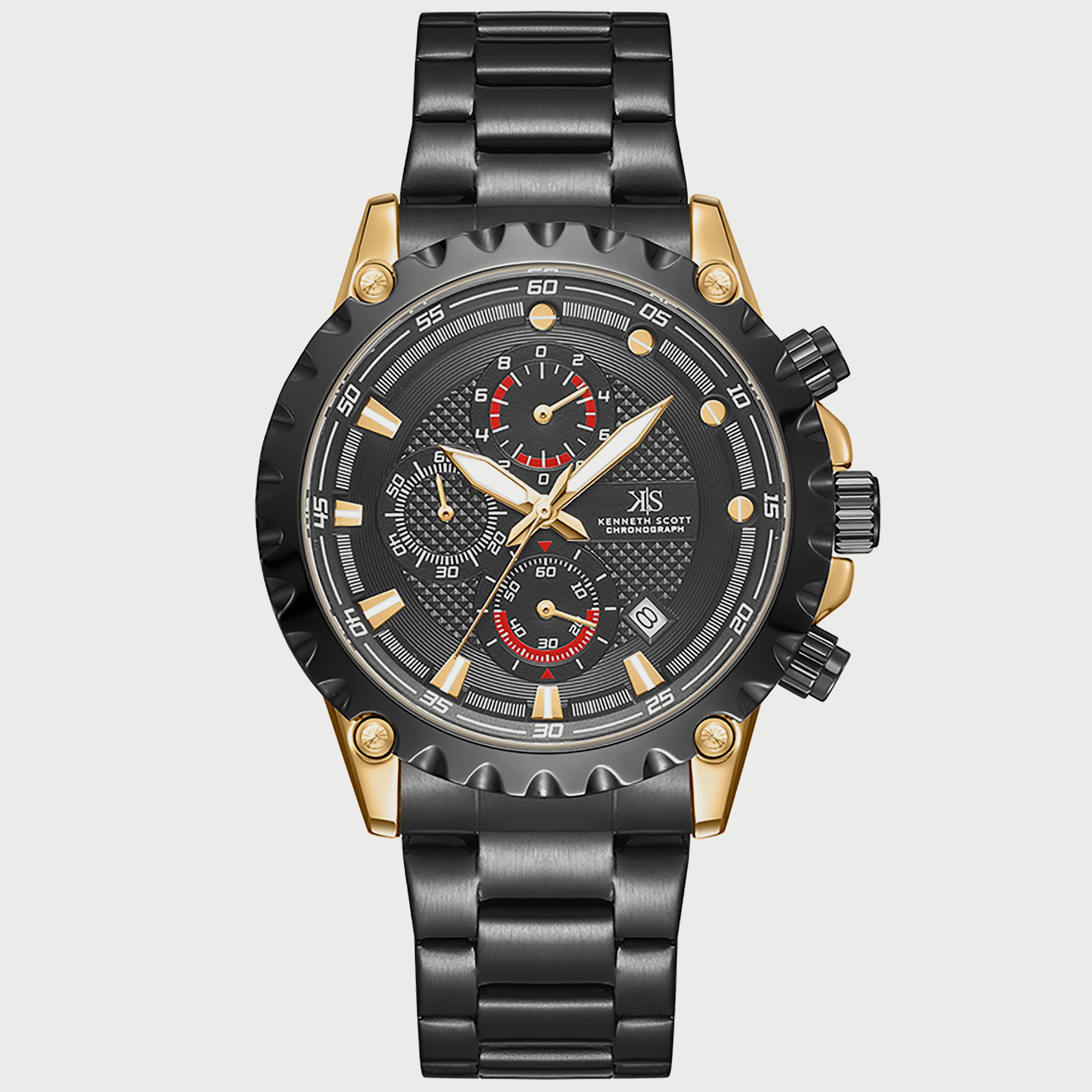 K22102-GBBB "ساعة" كرونوغراف سوداء بسوار ستانلس ستيل من كينيث سكوت للرجال -men-watchesandjewellery-watches-image-1