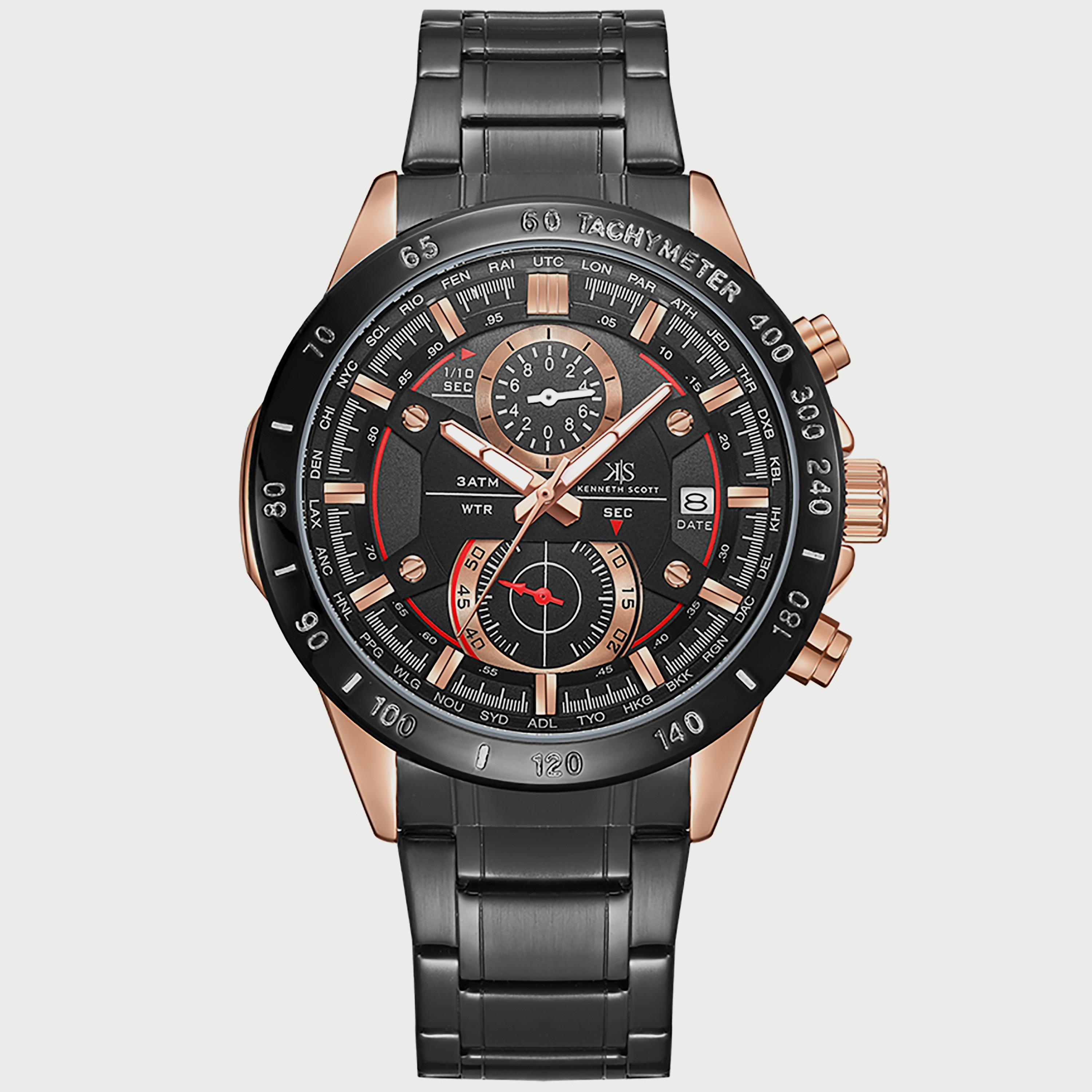 K22104-KBBB "ساعة" كرونوغراف سوداء بسوار ستانلس ستيل من كينيث سكوت للرجال -men-watchesandjewellery-watches-image-1