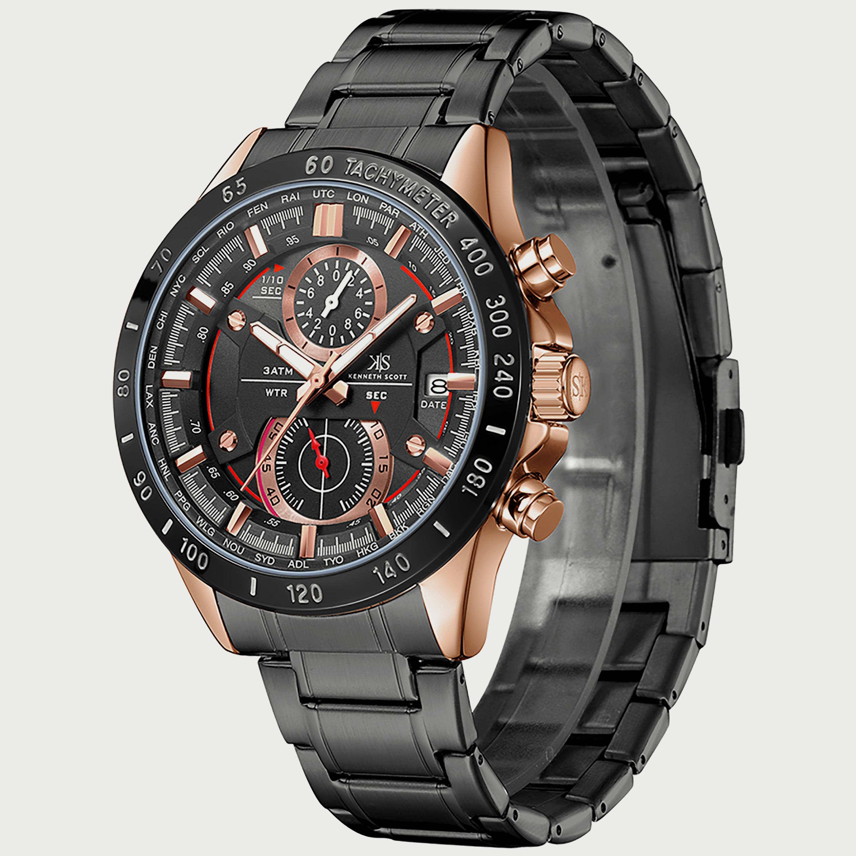 K22104-KBBB "ساعة" كرونوغراف سوداء بسوار ستانلس ستيل من كينيث سكوت للرجال -men-watchesandjewellery-watches-image-2