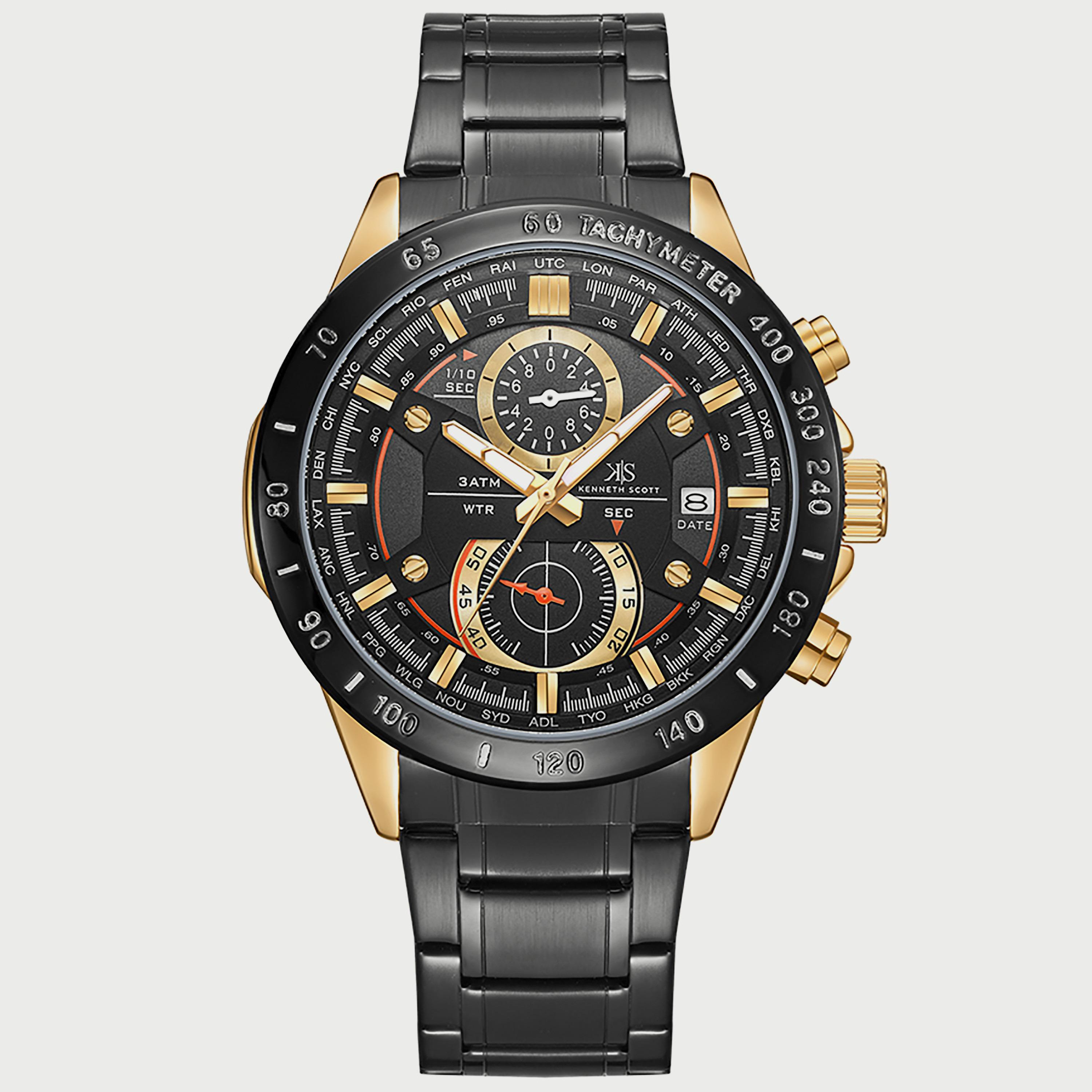 K22104-GBBB "ساعة" كرونوغراف سوداء بسوار ستانلس ستيل من كينيث سكوت للرجال -men-watchesandjewellery-watches-image-1