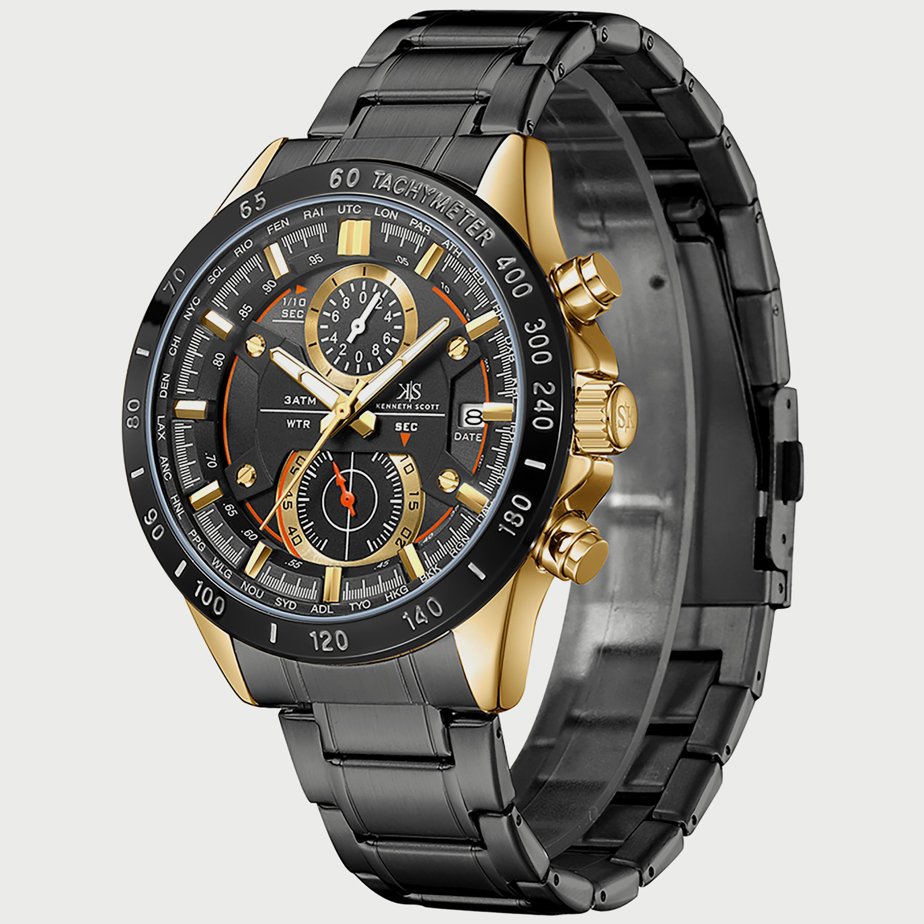 K22104-GBBB "ساعة" كرونوغراف سوداء بسوار ستانلس ستيل من كينيث سكوت للرجال -men-watchesandjewellery-watches-image-2