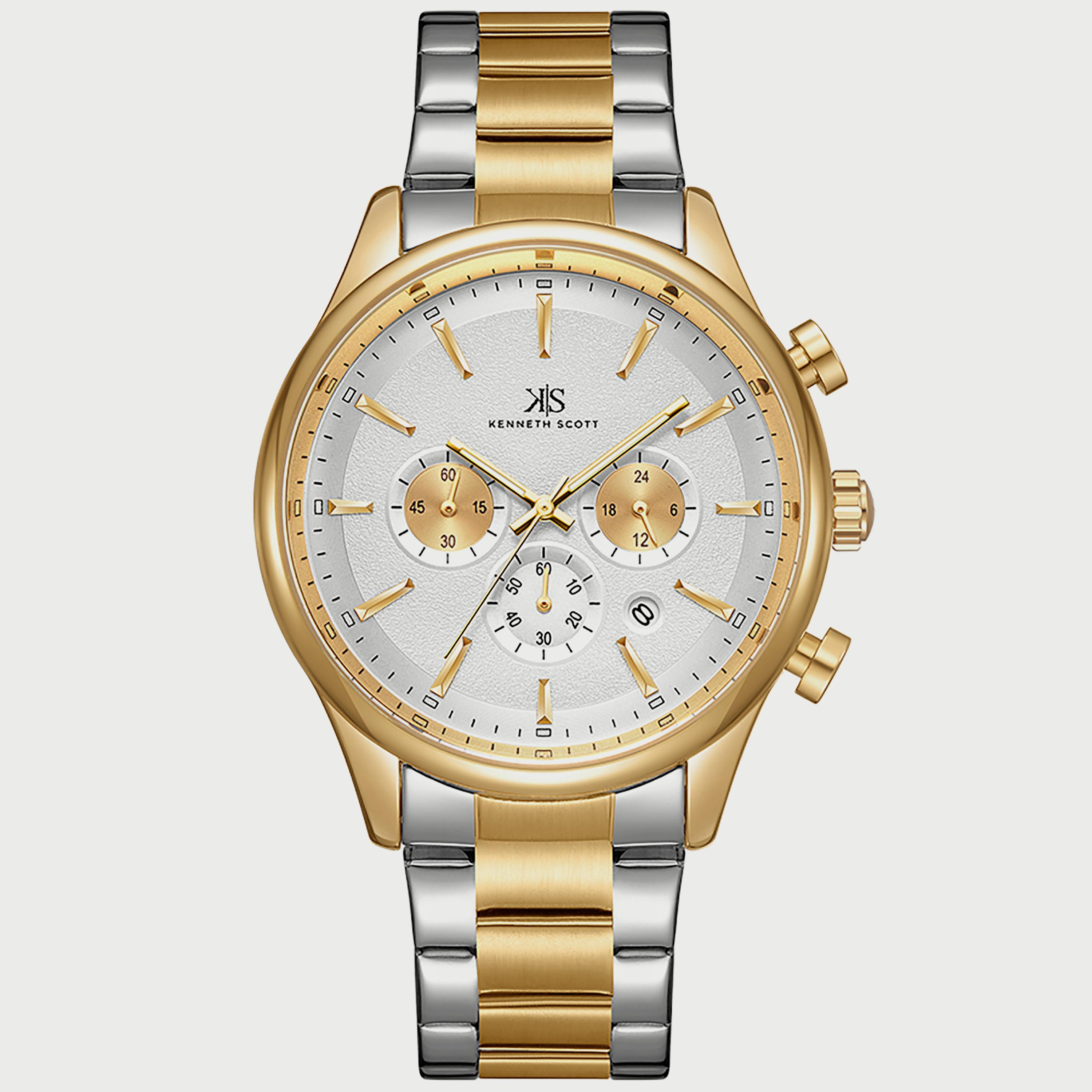 K22105-TBTW "ساعة" كرونوغراف فضية وذهبية بسوار ستانلس ستيل من كينيث سكوت للرجال -men-watchesandjewellery-watches-image-1