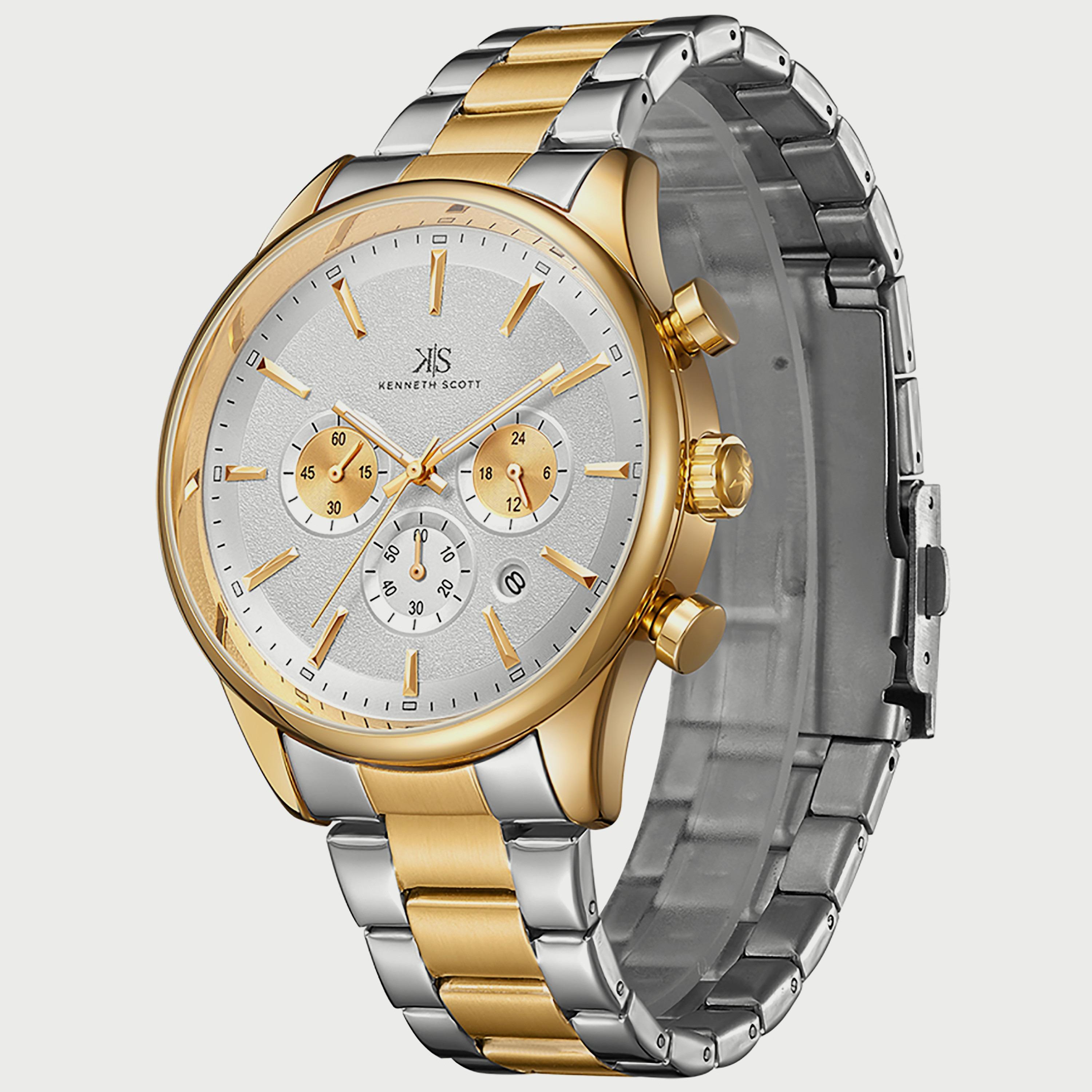 K22105-TBTW "ساعة" كرونوغراف فضية وذهبية بسوار ستانلس ستيل من كينيث سكوت للرجال -men-watchesandjewellery-watches-image-2