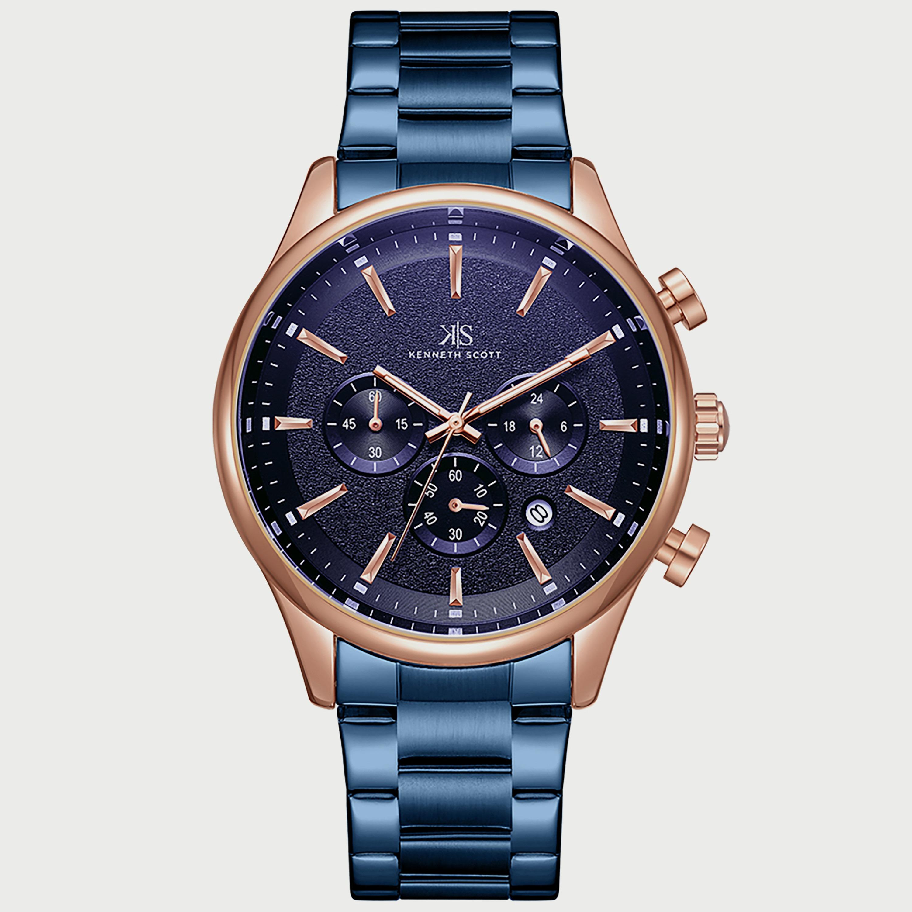 K22105-KBNN "ساعة" كرونوغراف زرقاء بسوار ستانلس ستيل من كينيث سكوت للرجال -men-watchesandjewellery-watches-image-1