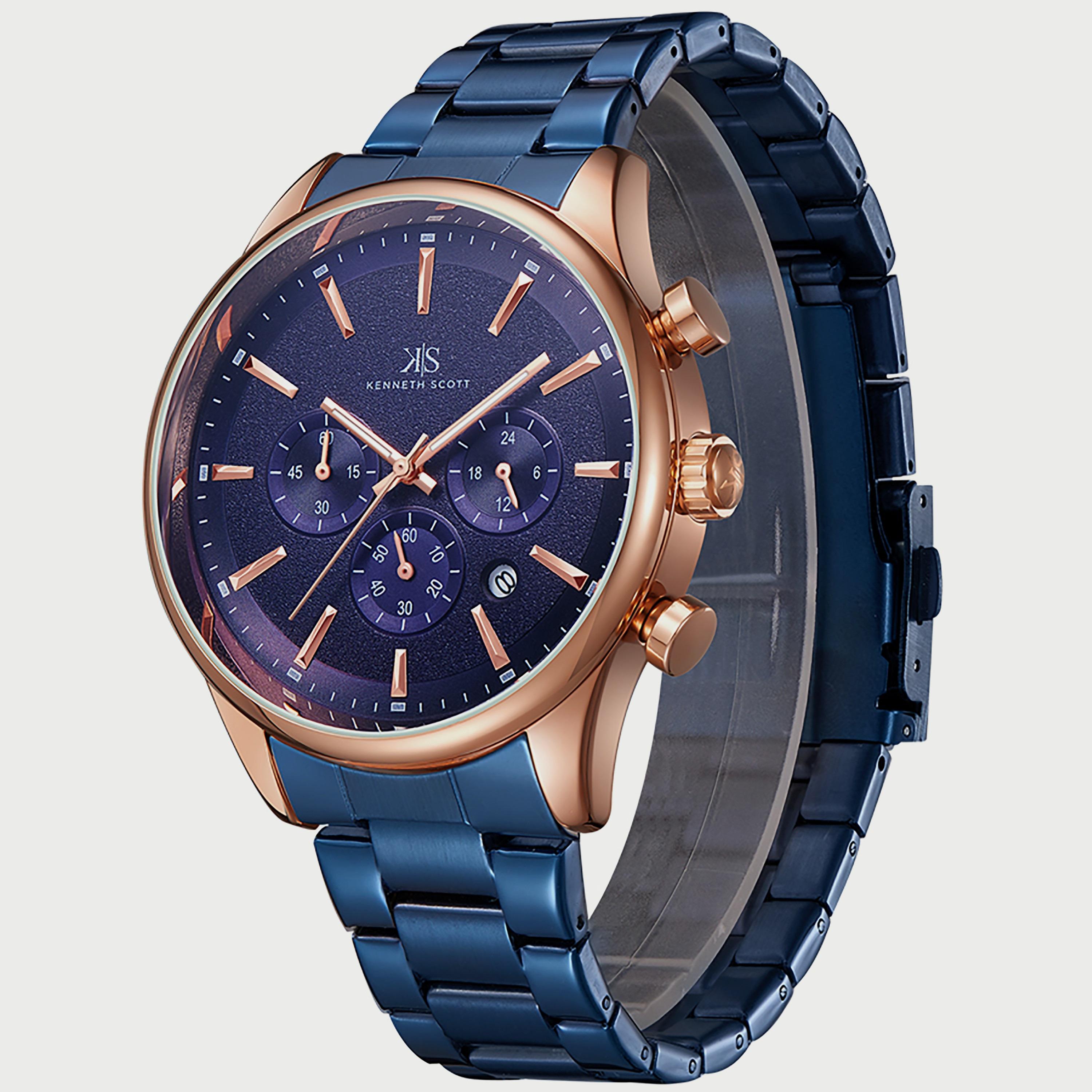 K22105-KBNN "ساعة" كرونوغراف زرقاء بسوار ستانلس ستيل من كينيث سكوت للرجال -men-watchesandjewellery-watches-image-2