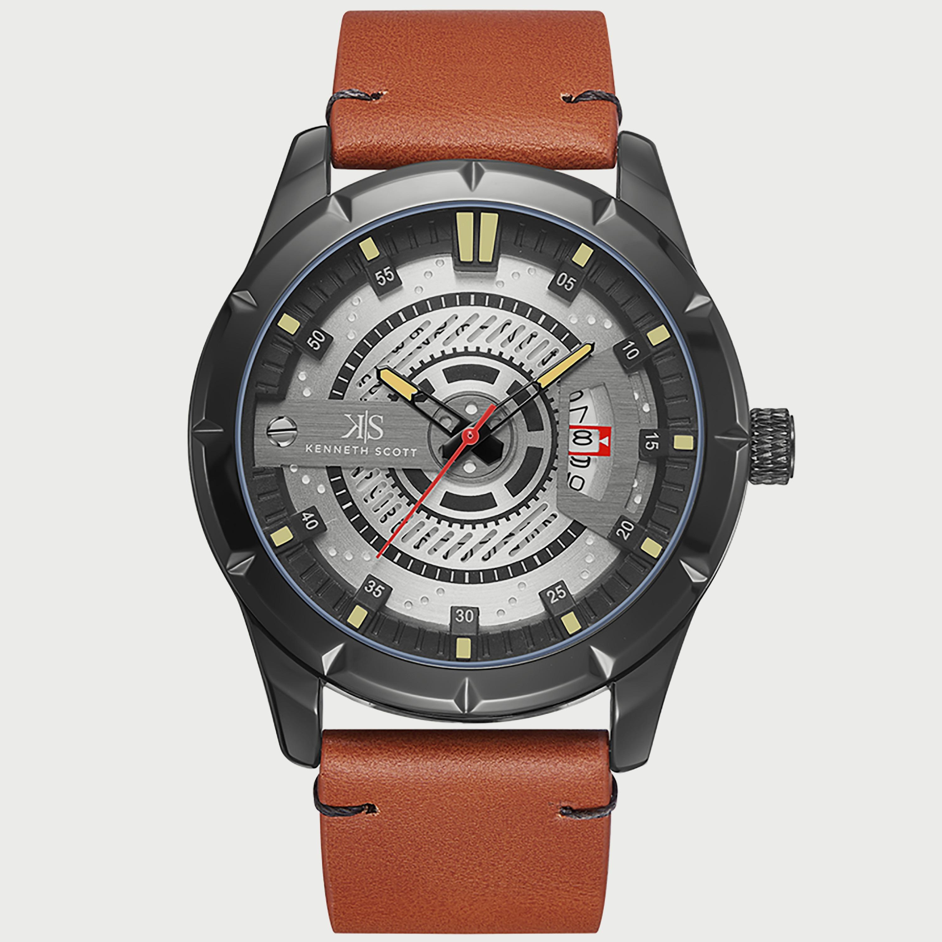 K22006-BLEB "ساعة" أنالوج بسوار جلدي بني للرجال من كينيث سكوت -men-watchesandjewellery-watches-image-1
