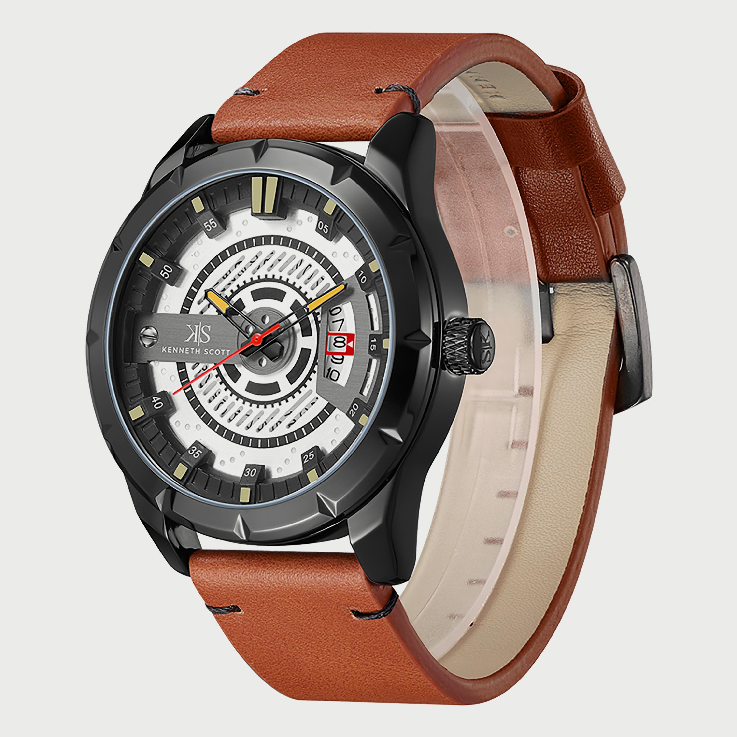 K22006-BLEB "ساعة" أنالوج بسوار جلدي بني للرجال من كينيث سكوت -men-watchesandjewellery-watches-image-2
