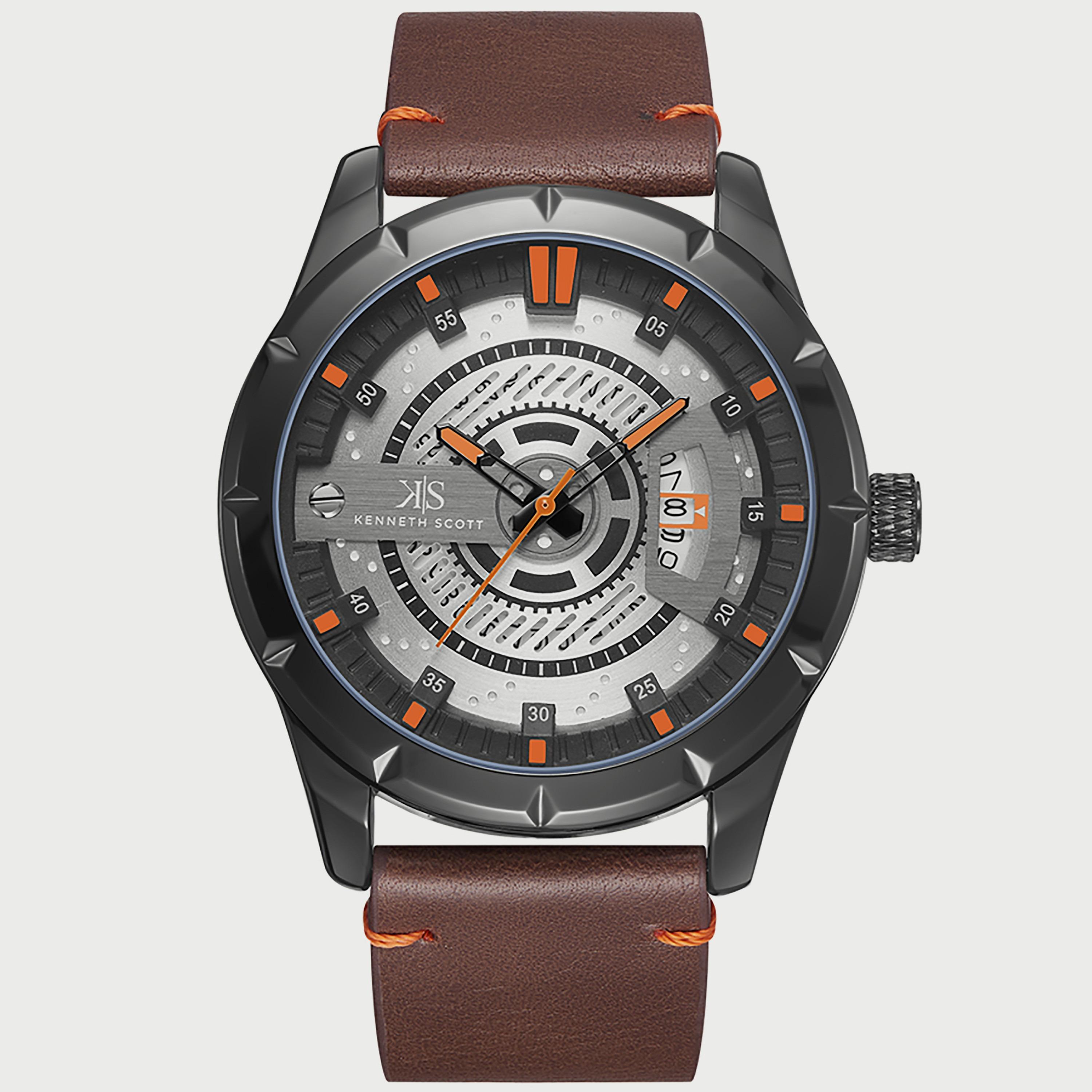 K22006-BLDB "ساعة" أنالوج بسوار جلدي بني غامق للرجال من كينيث سكوت -men-watchesandjewellery-watches-image-1