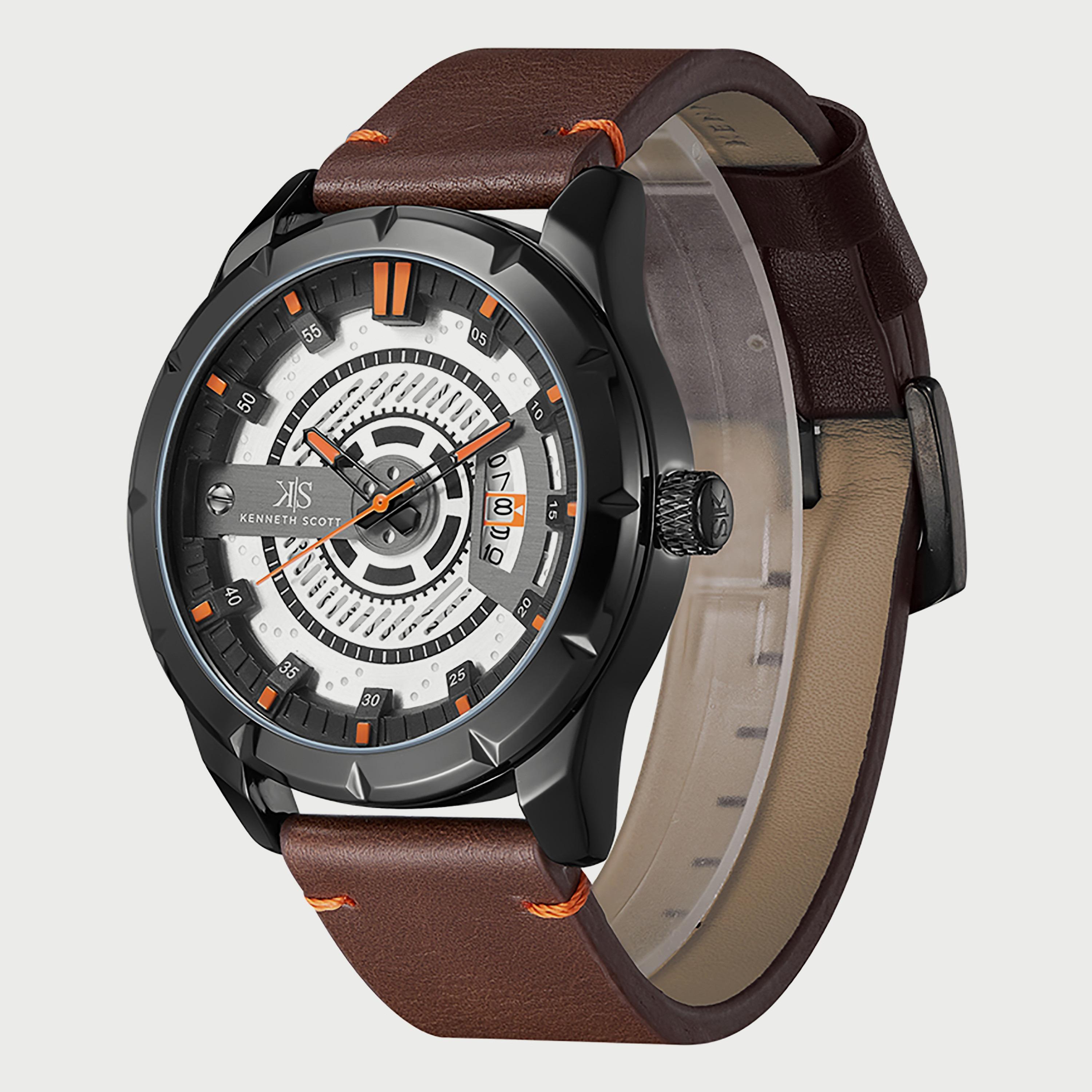 K22006-BLDB "ساعة" أنالوج بسوار جلدي بني غامق للرجال من كينيث سكوت -men-watchesandjewellery-watches-image-2