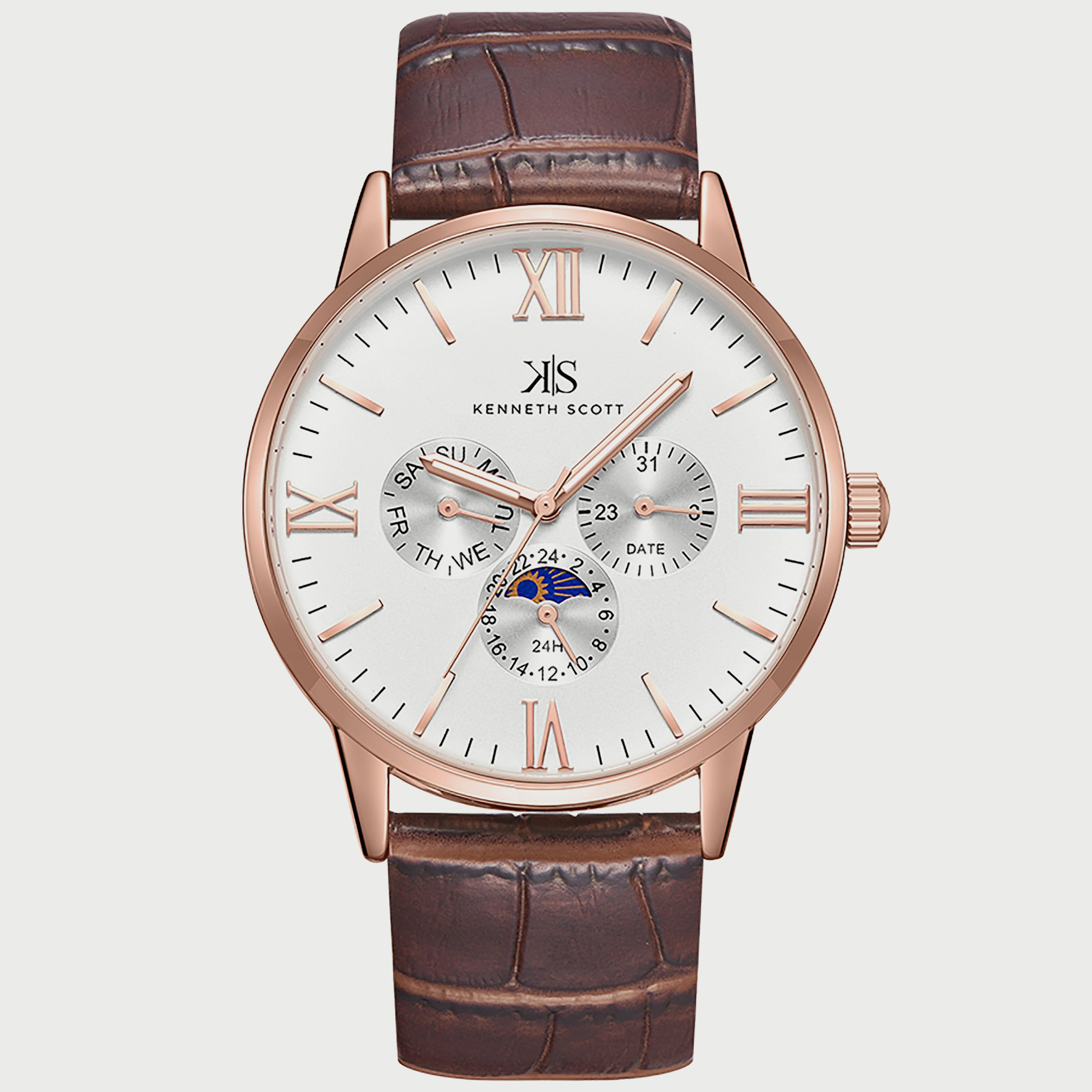 K22107-KLDW "ساعة" أنالوج بسوار جلدي بني غامق للرجال من كينيث سكوت -men-watchesandjewellery-watches-image-1