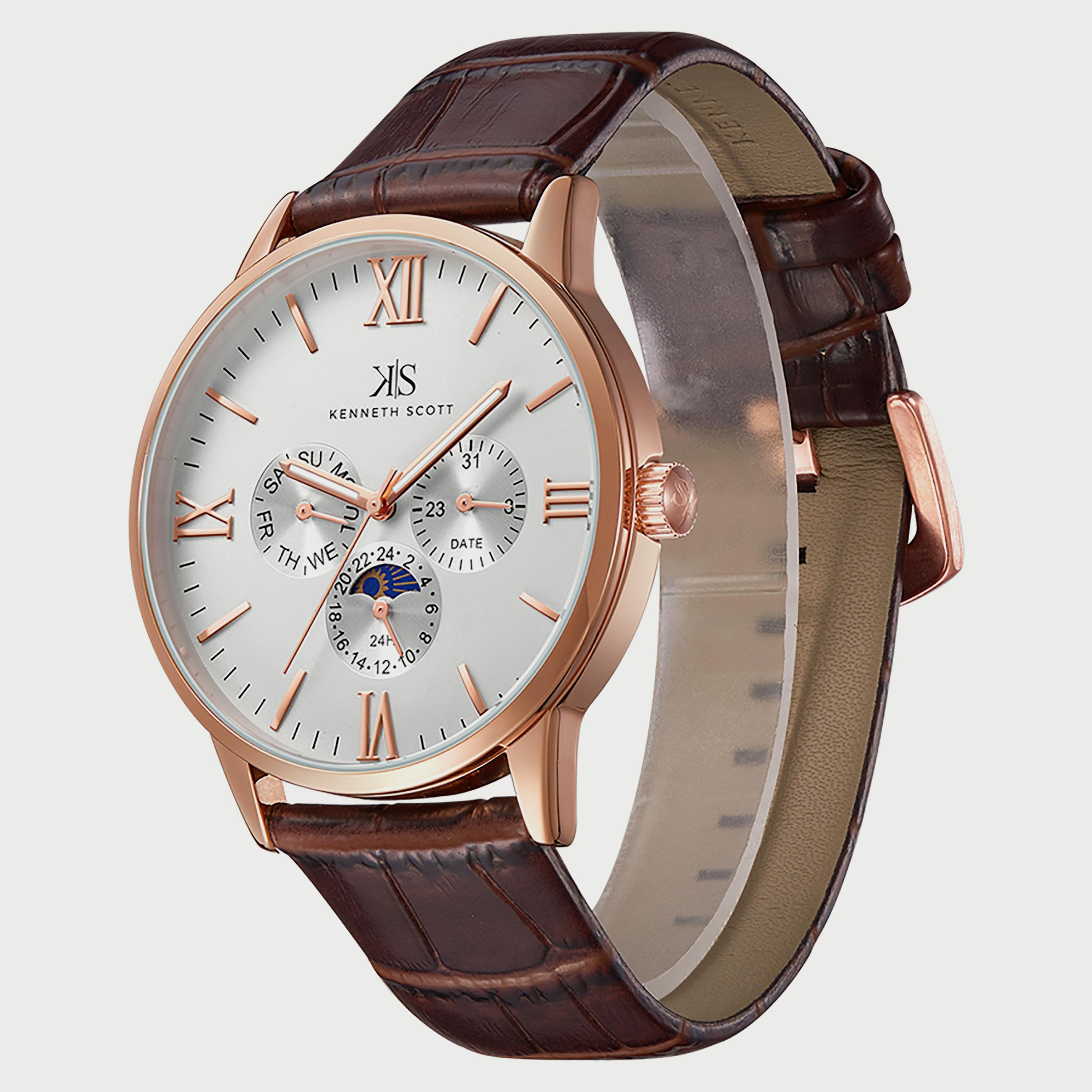 K22107-KLDW "ساعة" أنالوج بسوار جلدي بني غامق للرجال من كينيث سكوت -men-watchesandjewellery-watches-image-2