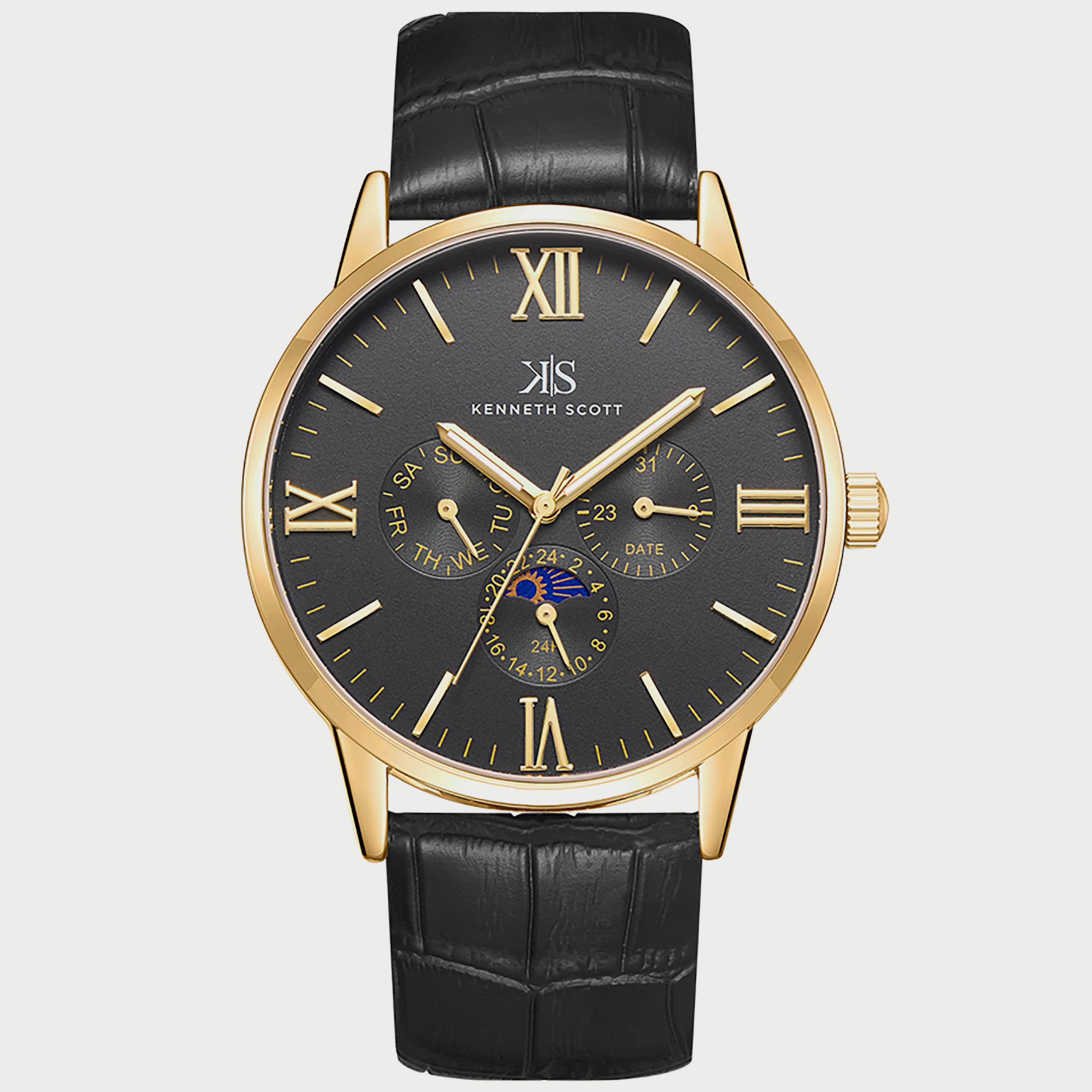 K22107-GLBB "ساعة" أنالوج بسوار جلدي اسود للرجال من كينيث سكوت -men-watchesandjewellery-watches-image-1