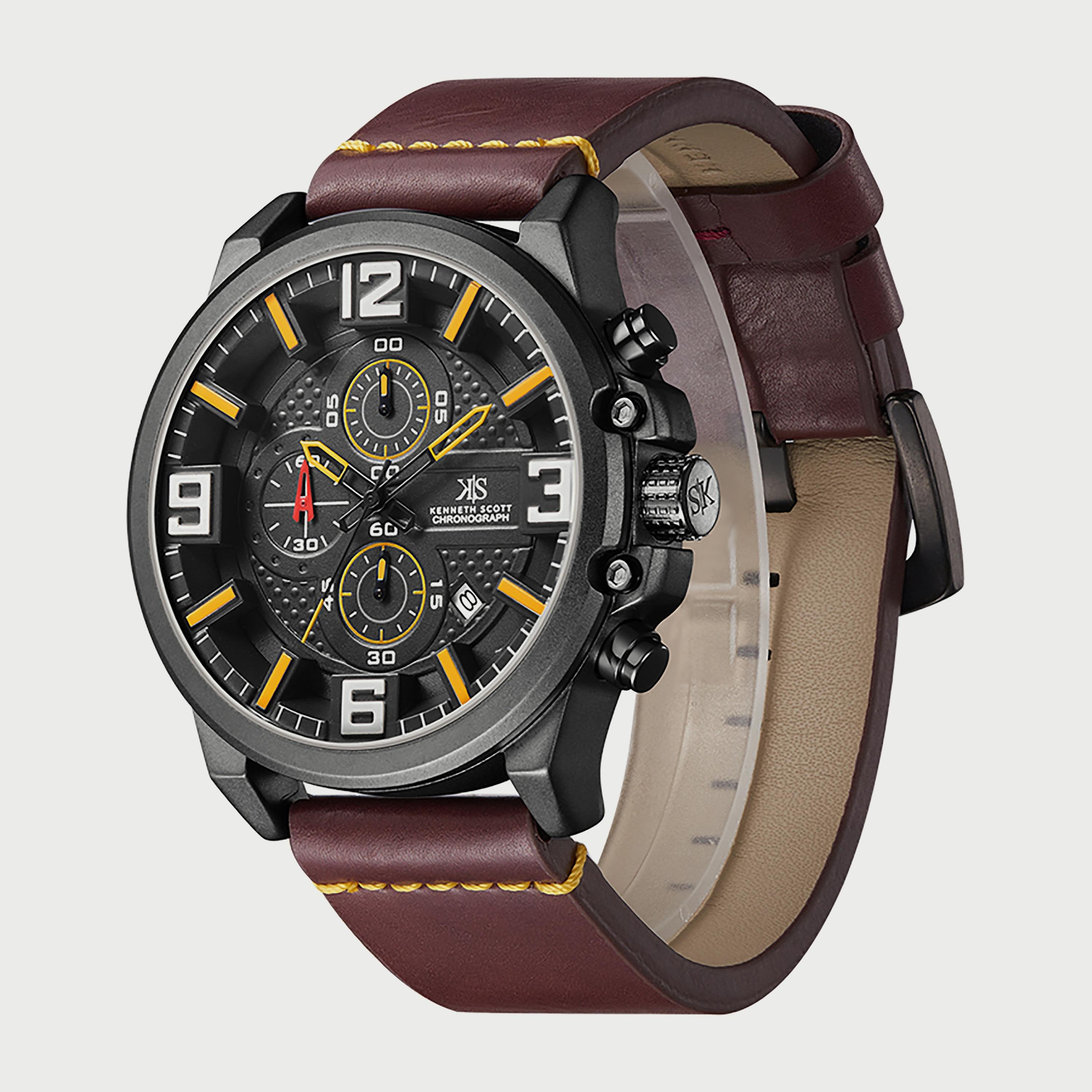 K22108-BLDB "ساعة" كرونوغراف بسوار جلدي بني غامق للرجال من كينيث سكوت -men-watchesandjewellery-watches-image-2