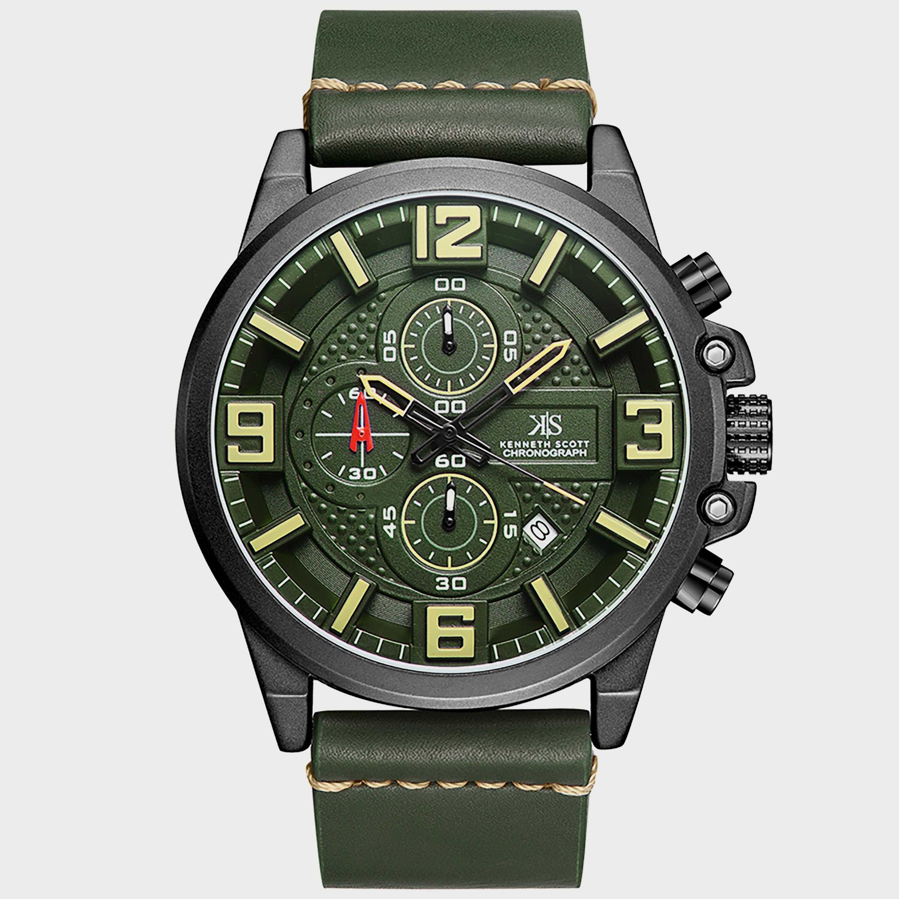 K22108-BLHH "ساعة" كرونوغراف بسوار جلدي اخضر للرجال من كينيث سكوت -men-watchesandjewellery-watches-image-1