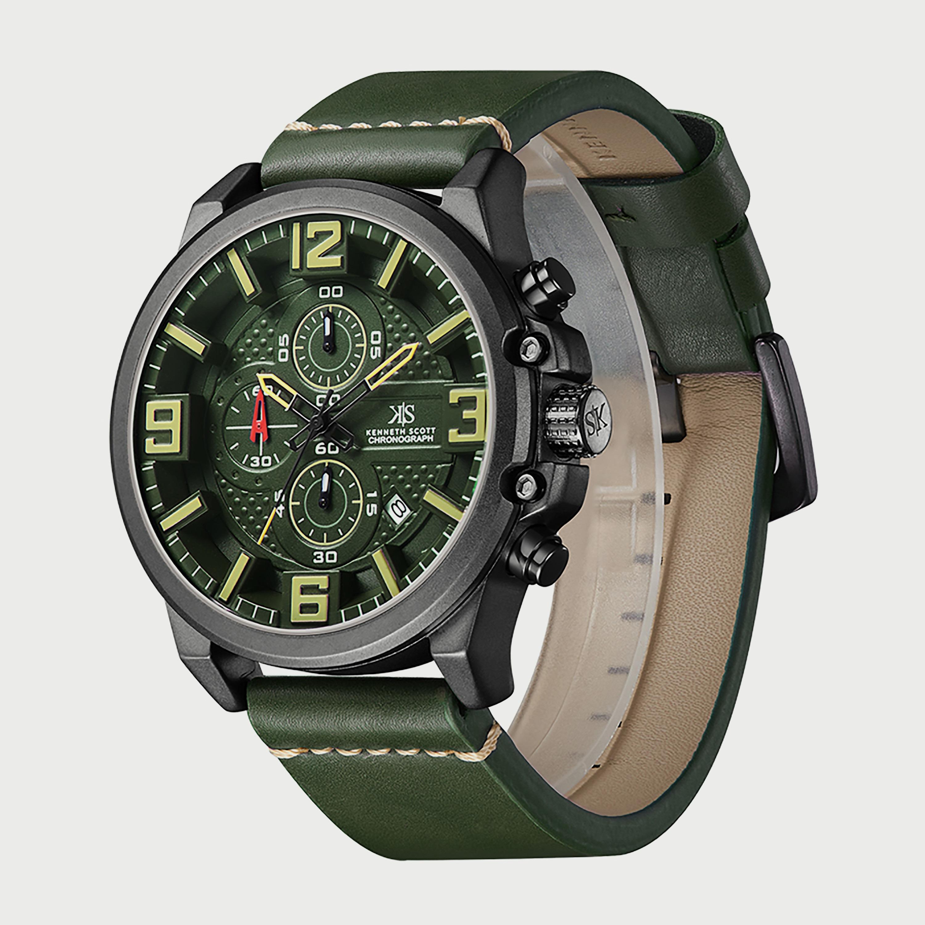 K22108-BLHH "ساعة" كرونوغراف بسوار جلدي اخضر للرجال من كينيث سكوت -men-watchesandjewellery-watches-image-2