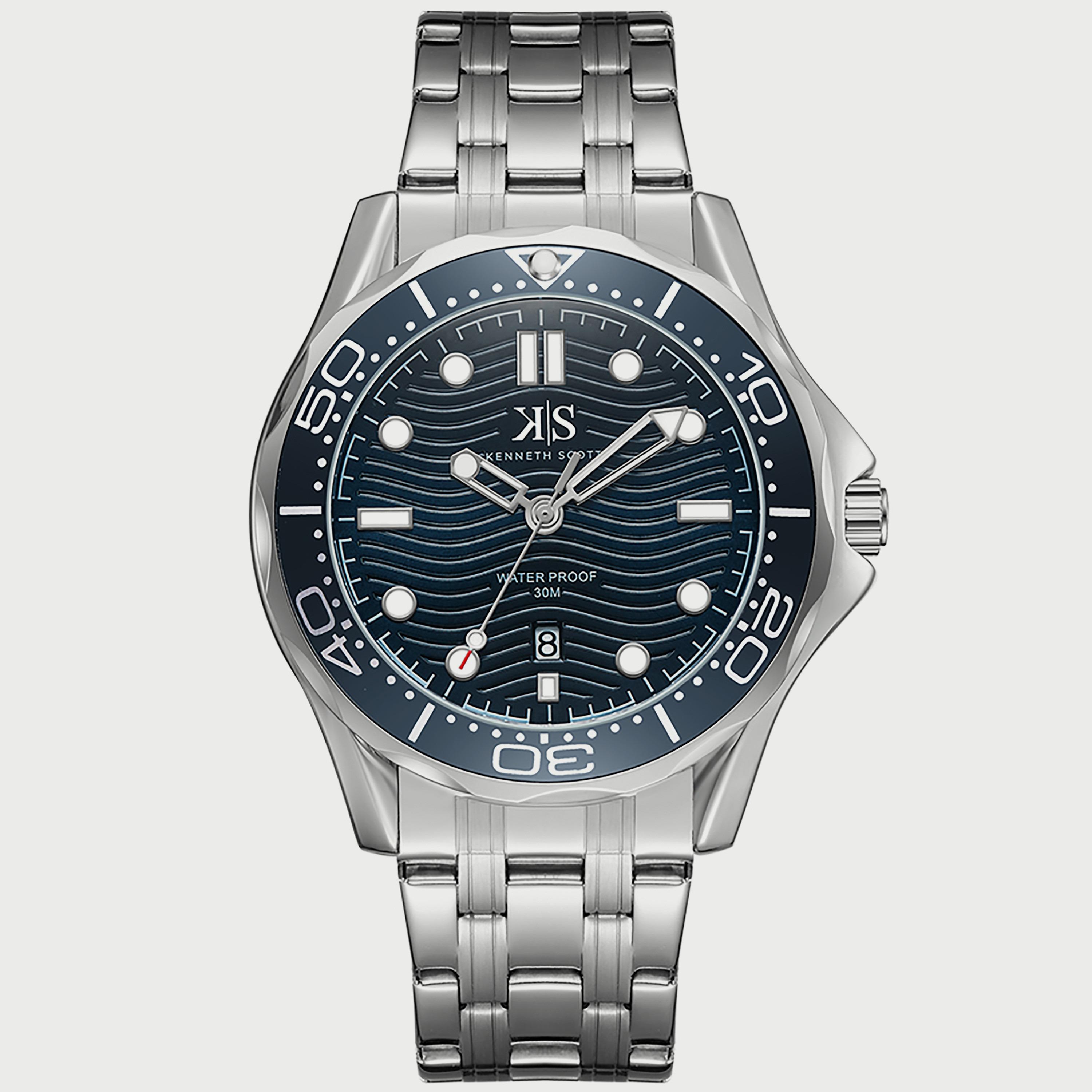 Kenneth Scott Men's Silver Analog Stainless Steel Strap Watch K22009-SBSN | 48 MM-men-watchesandjewellery-watches-image-1