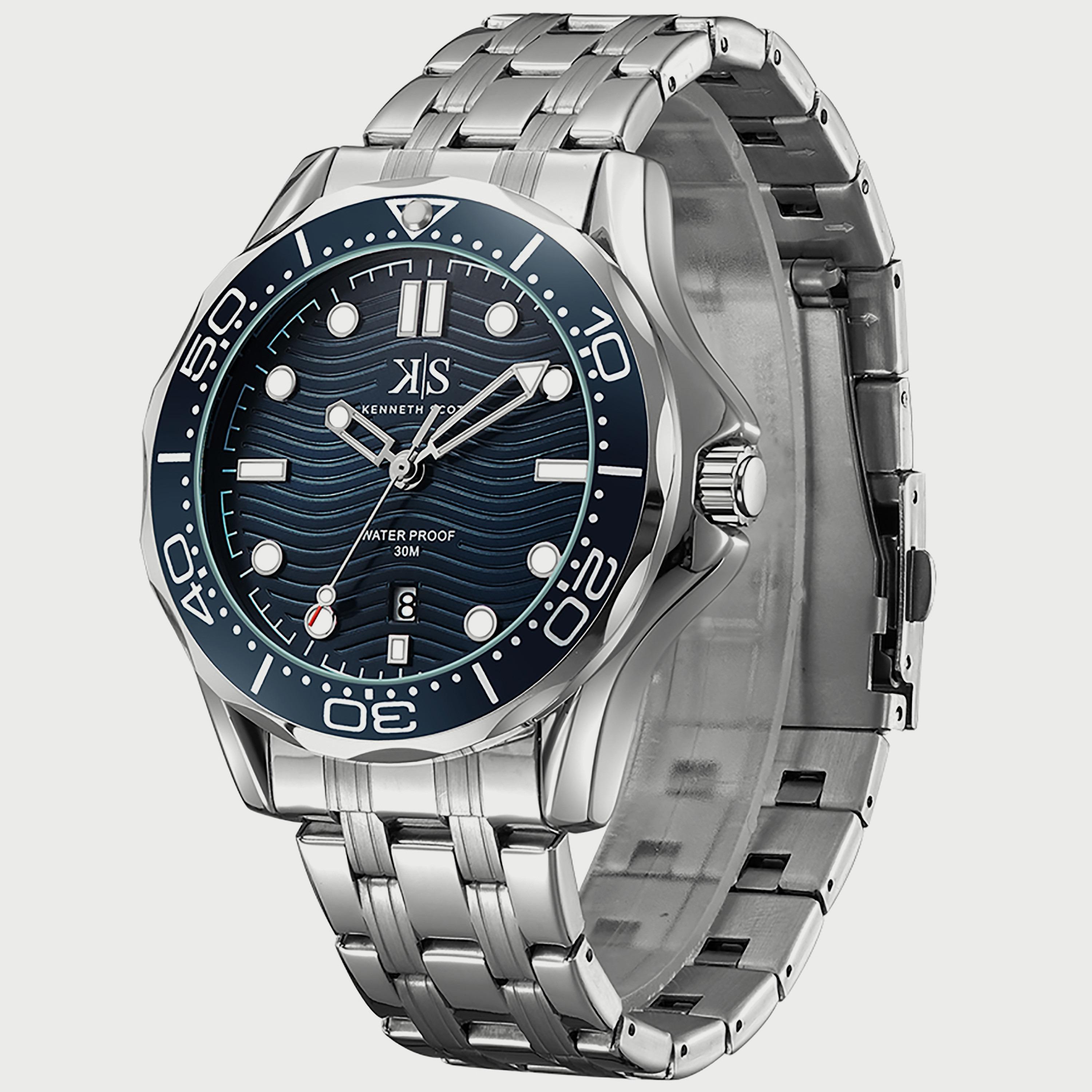 Kenneth Scott Men's Silver Analog Stainless Steel Strap Watch K22009-SBSN | 48 MM-men-watchesandjewellery-watches-image-2