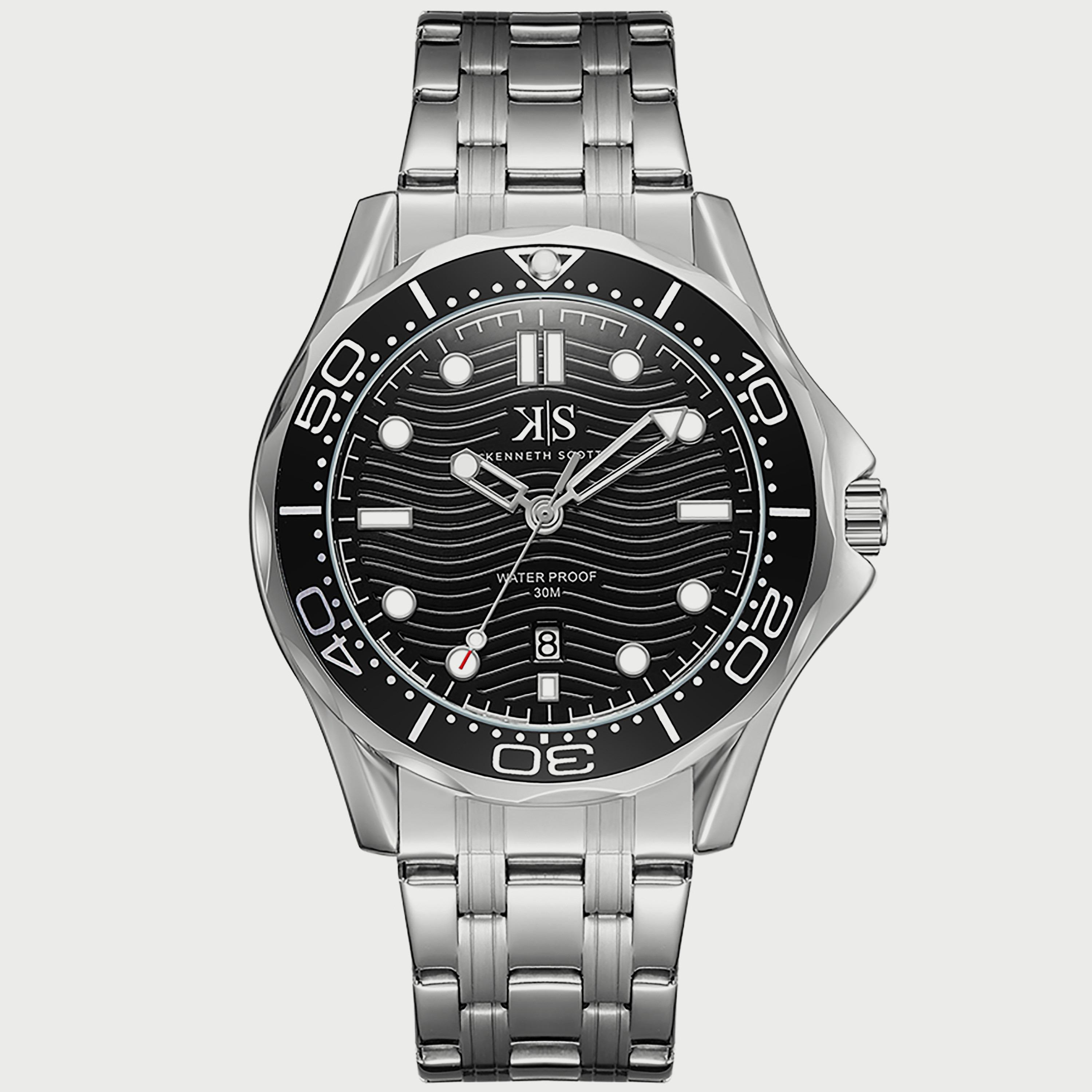 Kenneth Scott Men's Silver Analog Stainless Steel Strap Watch K22009-SBSB-men-watchesandjewellery-watches-image-1