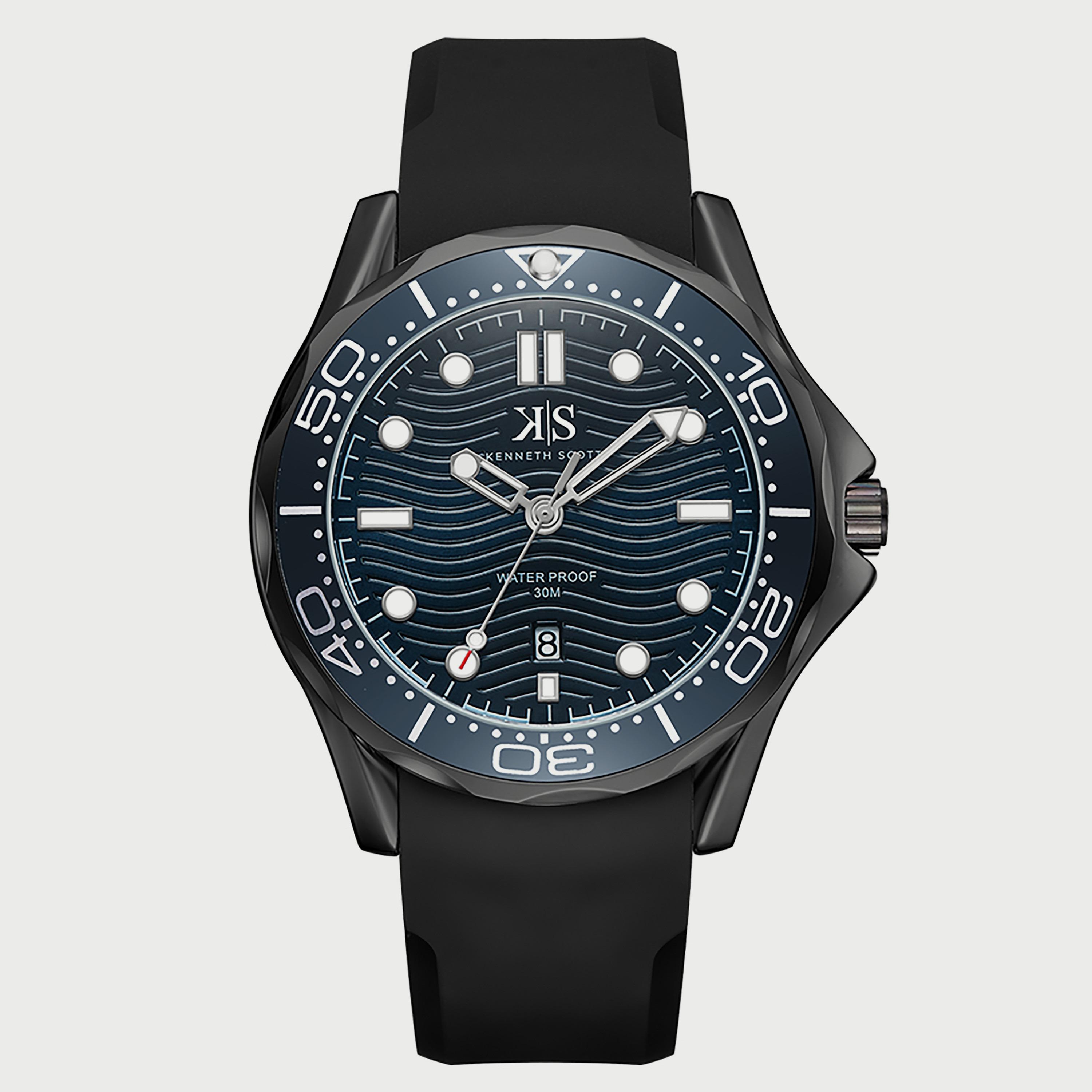Kenneth Scott Men's Black Analog Silicone Strap Watch K22009-BSBN | 48 MM-men-watchesandjewellery-watches-image-1