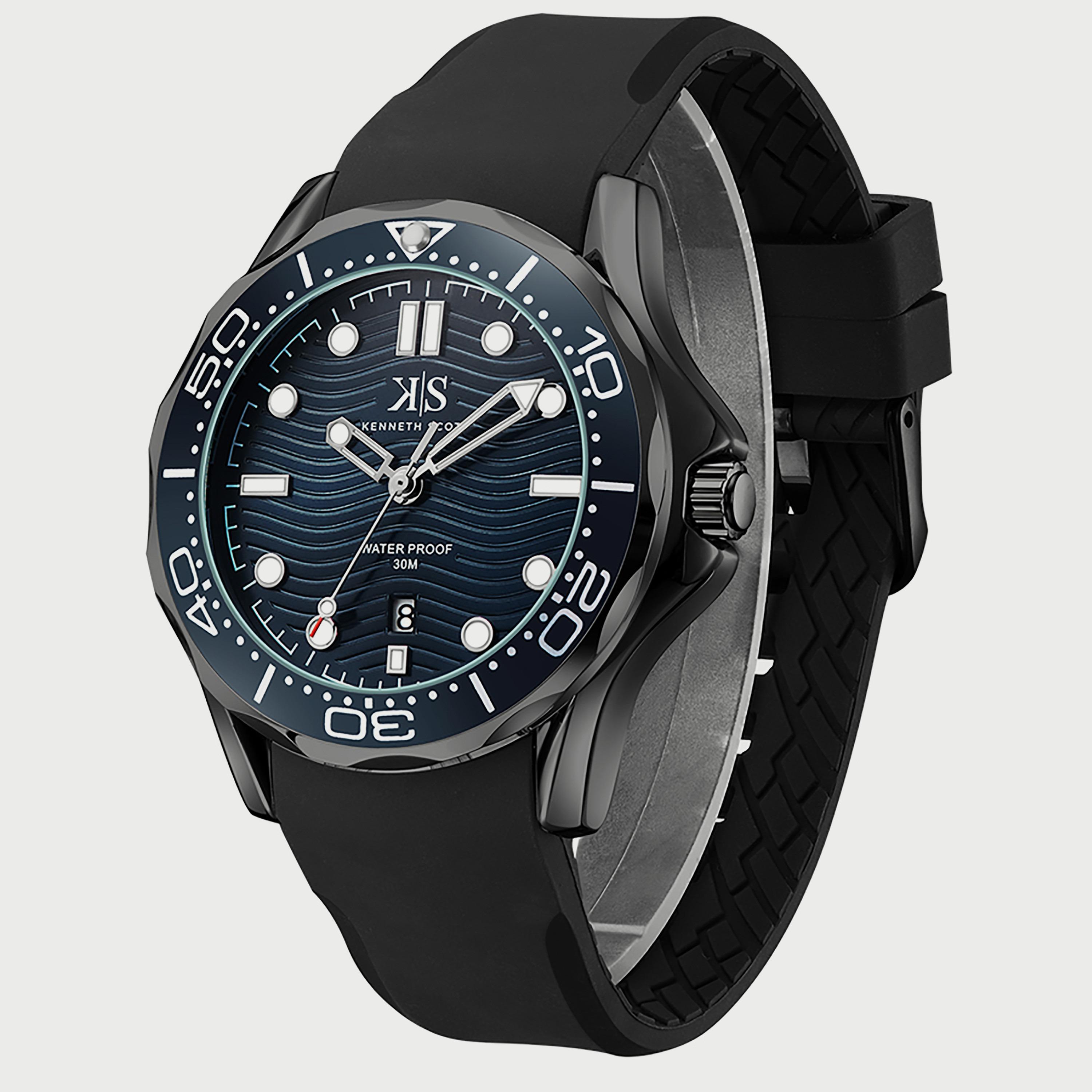 Kenneth Scott Men's Black Analog Silicone Strap Watch K22009-BSBN | 48 MM-men-watchesandjewellery-watches-image-2