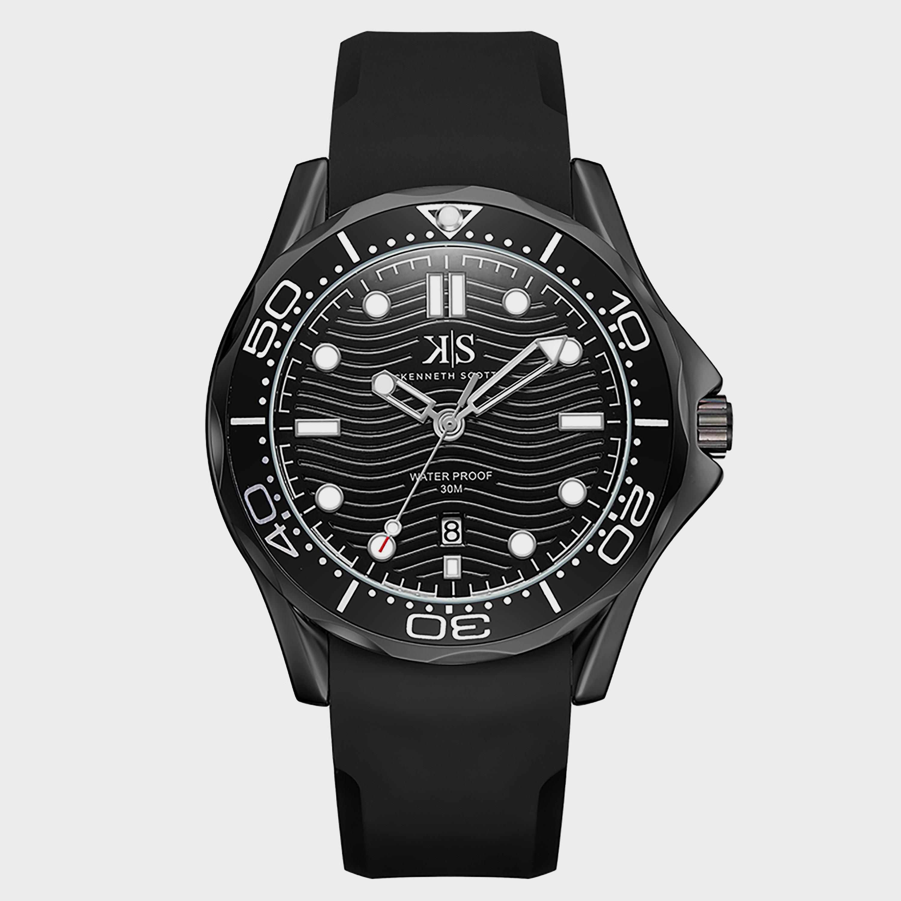 Kenneth Scott Men's Black Analog Silicone Strap Watch K22009-BSBB-men-watchesandjewellery-watches-image-1
