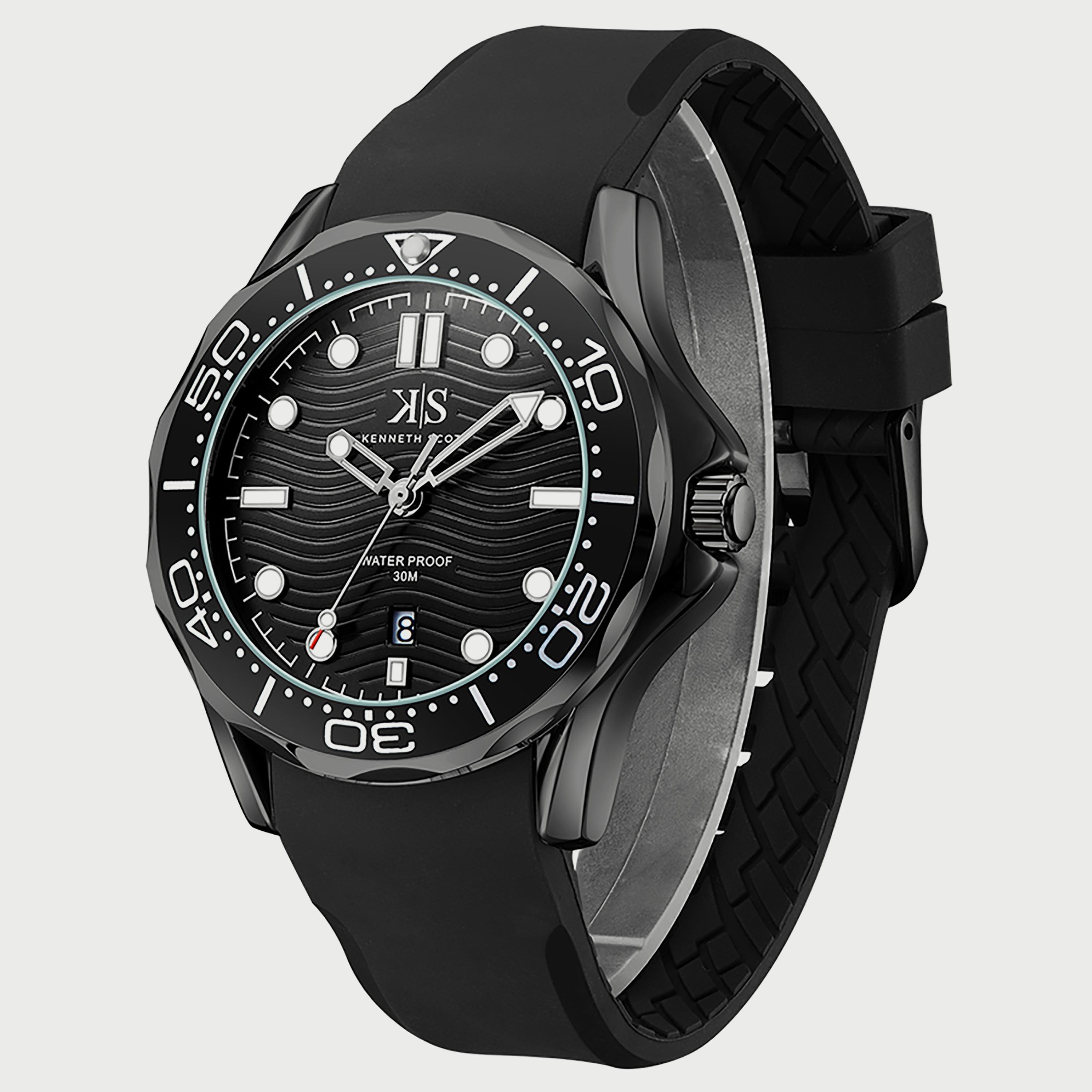 Kenneth Scott Men's Black Analog Silicone Strap Watch K22009-BSBB-men-watchesandjewellery-watches-image-2