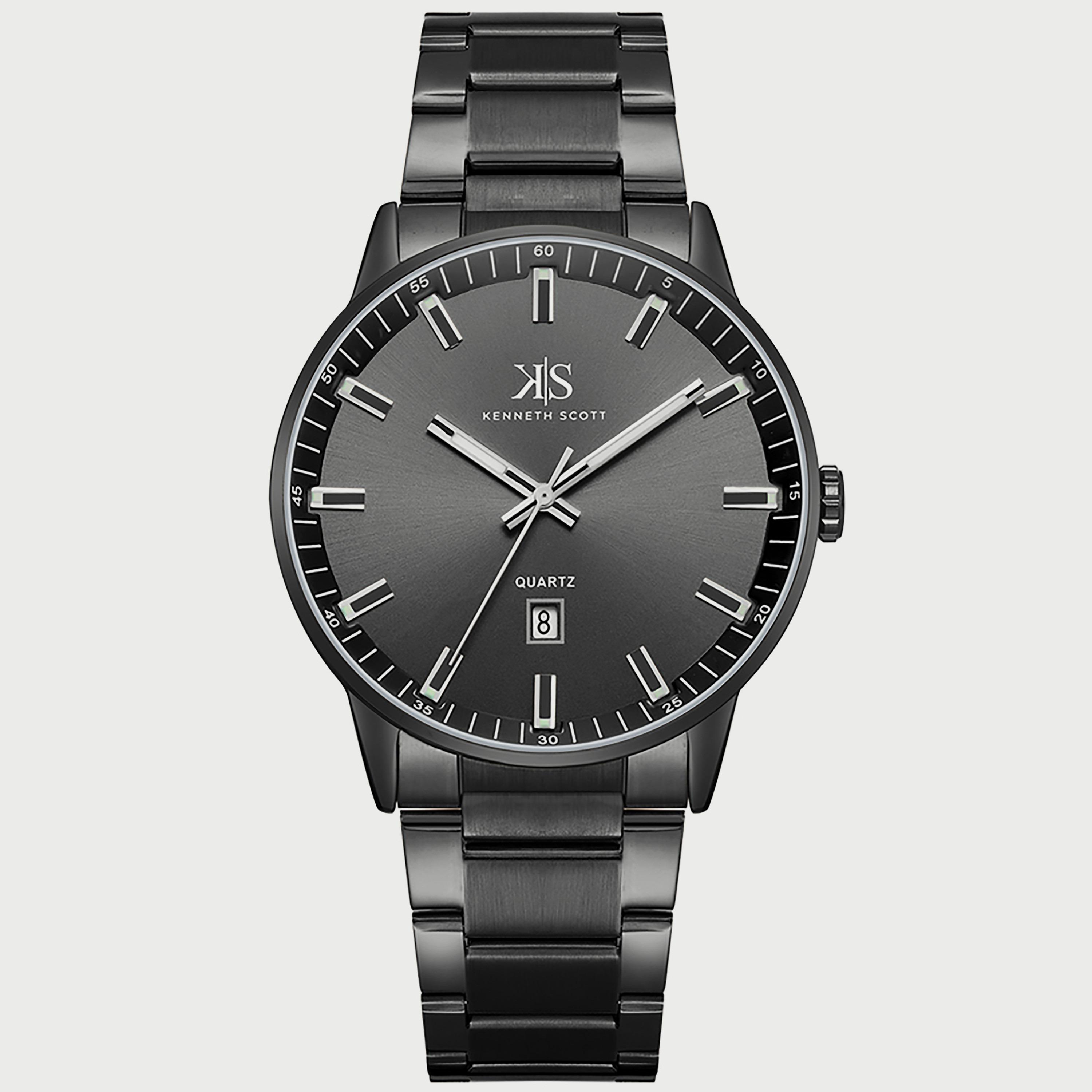 Kenneth Scott Men's Black Analog Stainless Steel Strap Watch K22010-BBBB | 42 MM-men-watchesandjewellery-watches-image-1