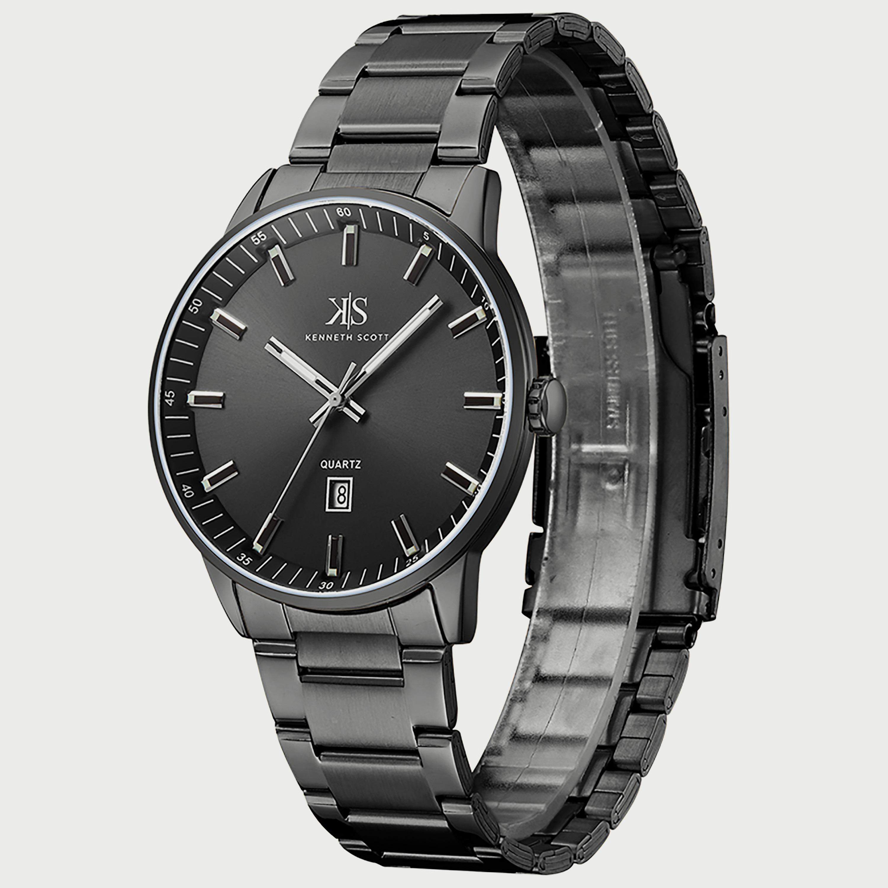 Kenneth Scott Men's Black Analog Stainless Steel Strap Watch K22010-BBBB | 42 MM-men-watchesandjewellery-watches-image-2
