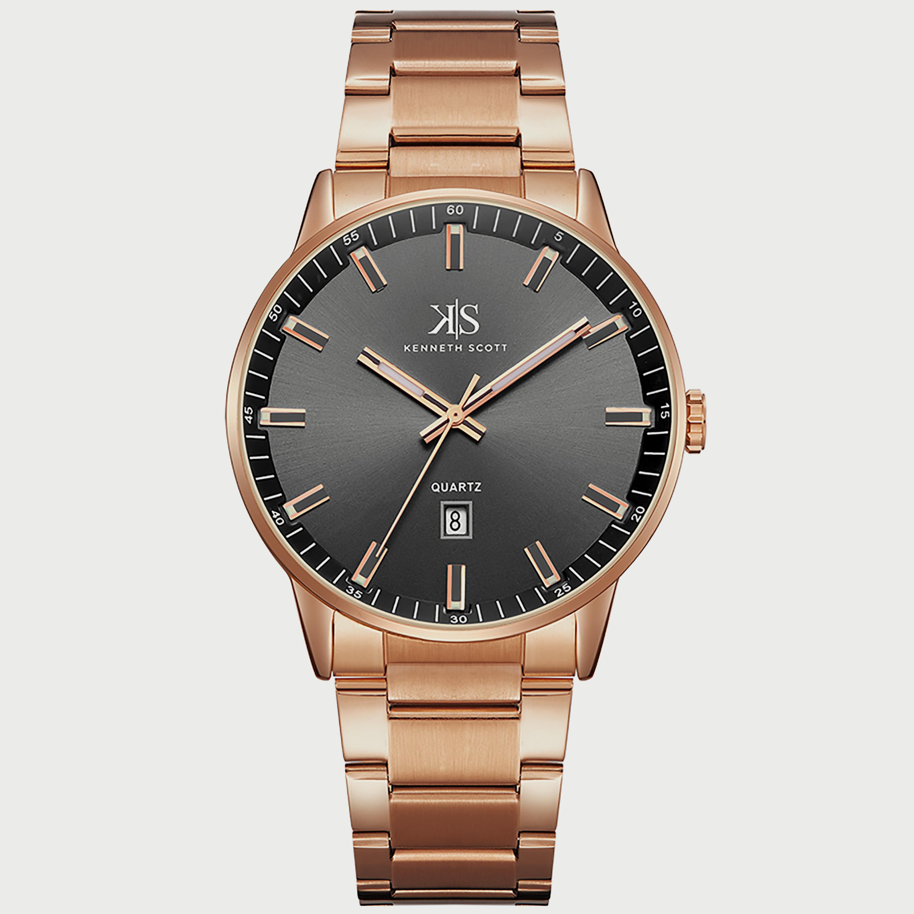 Kenneth Scott Men's Rose Gold Analog Stainless Steel Strap Watch K22010-RBKW | 42 MM-men-watchesandjewellery-watches-image-1