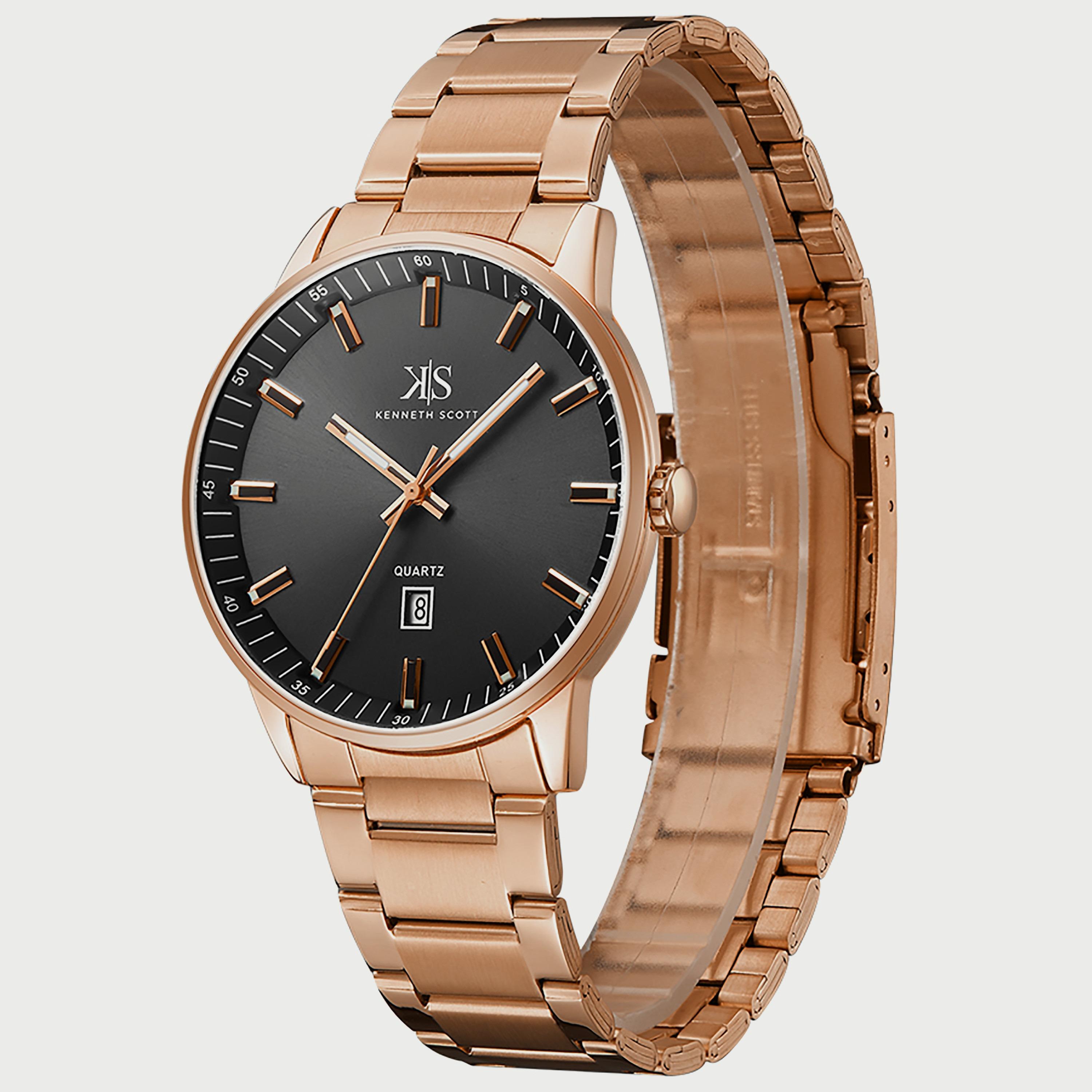 Kenneth Scott Men's Rose Gold Analog Stainless Steel Strap Watch K22010-RBKW | 42 MM-men-watchesandjewellery-watches-image-2