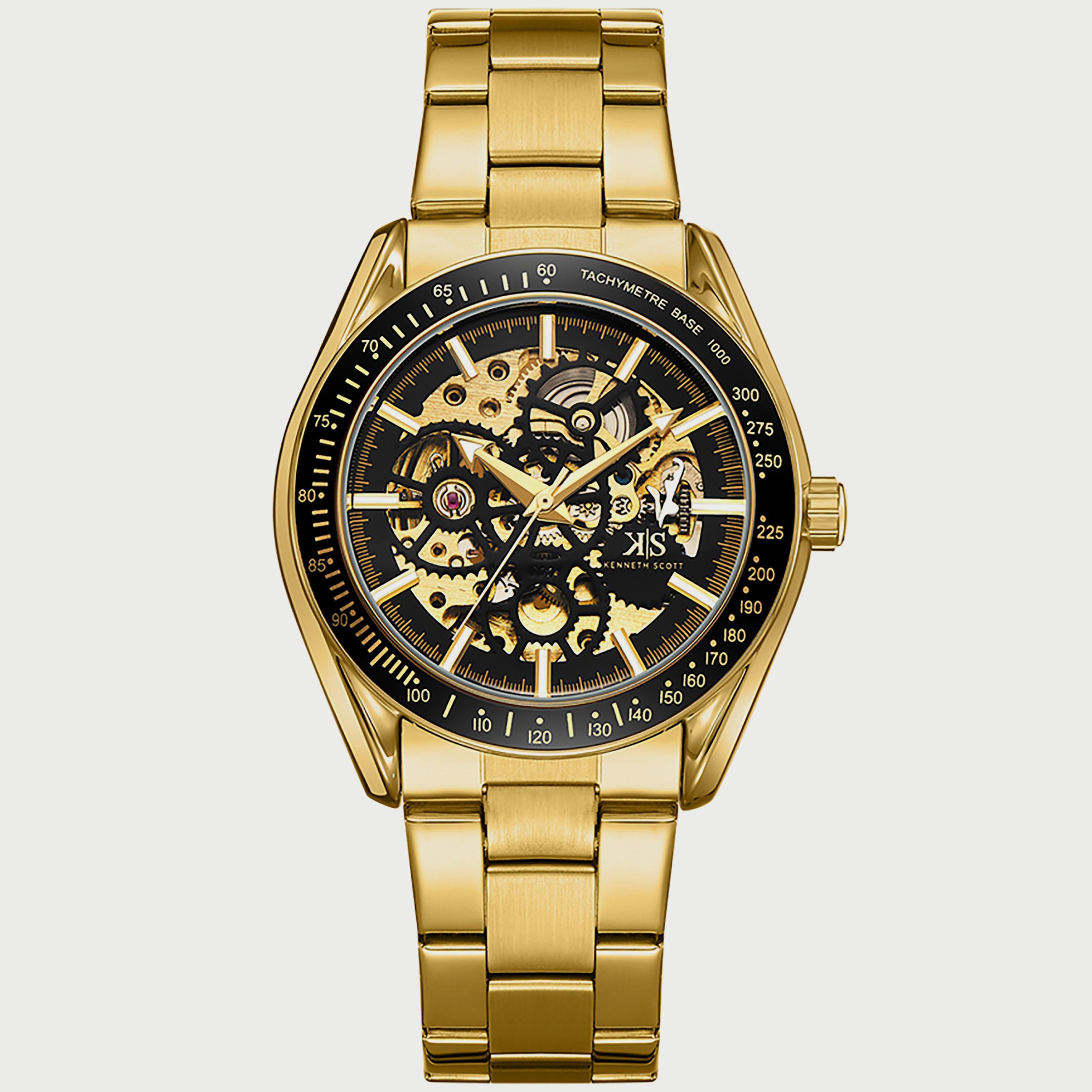 Kenneth Scott Men's Gold Automatic Stainless Steel Strap Watch K22312-GBGB | 43 MM-men-watchesandjewellery-watches-image-1