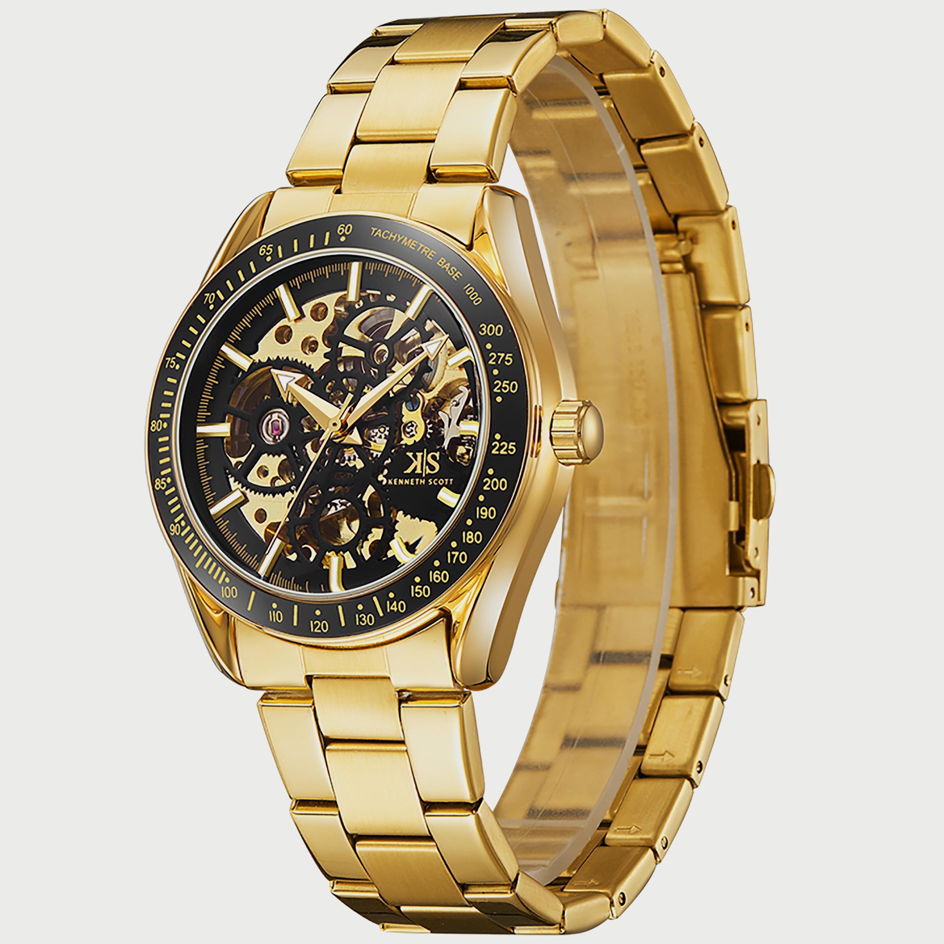 Kenneth Scott Men's Gold Automatic Stainless Steel Strap Watch K22312-GBGB | 43 MM-men-watchesandjewellery-watches-image-2
