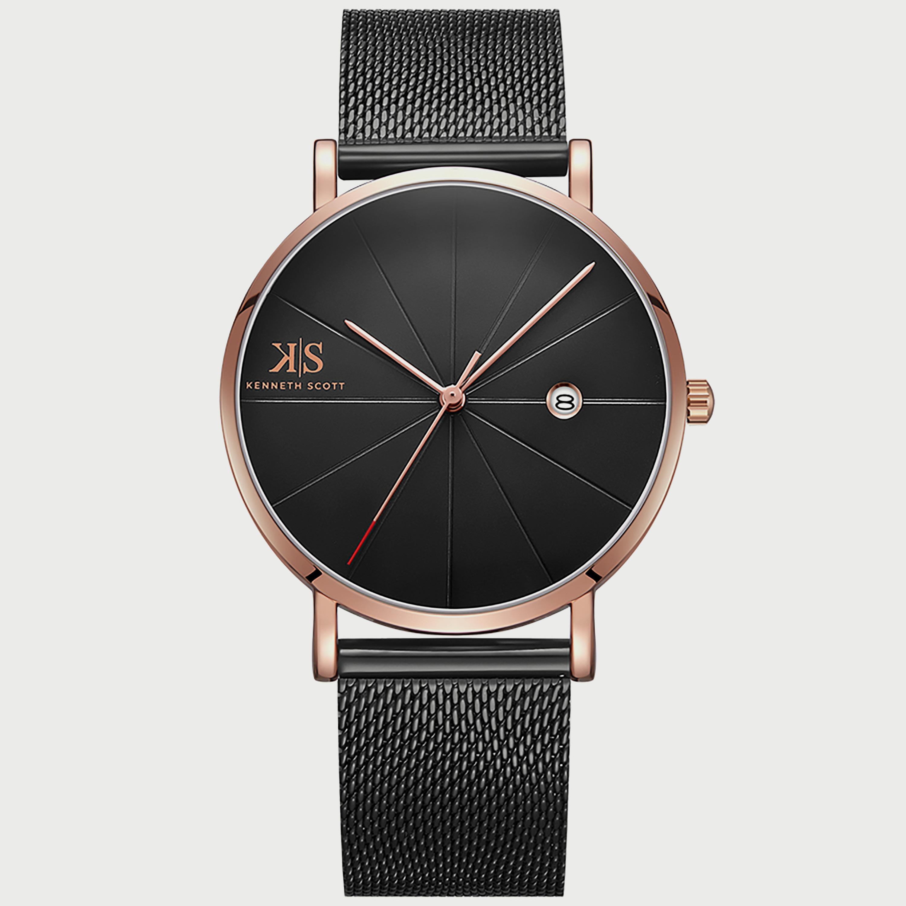 Kenneth Scott Men's Black Analog Stainless Steel Strap Watch K22013-KMBB-men-watchesandjewellery-watches-image-1