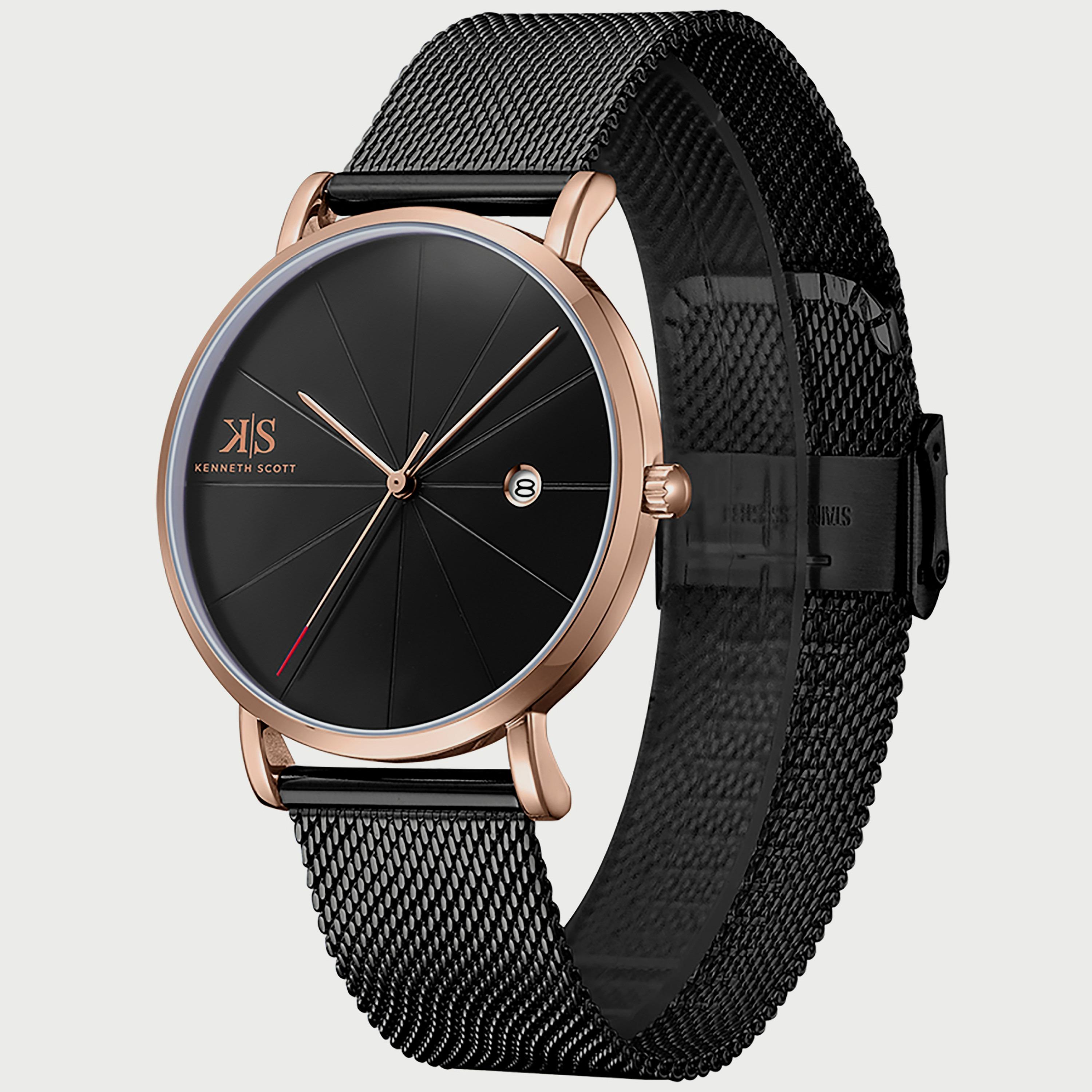 Kenneth Scott Men's Black Analog Stainless Steel Strap Watch K22013-KMBB-men-watchesandjewellery-watches-image-2