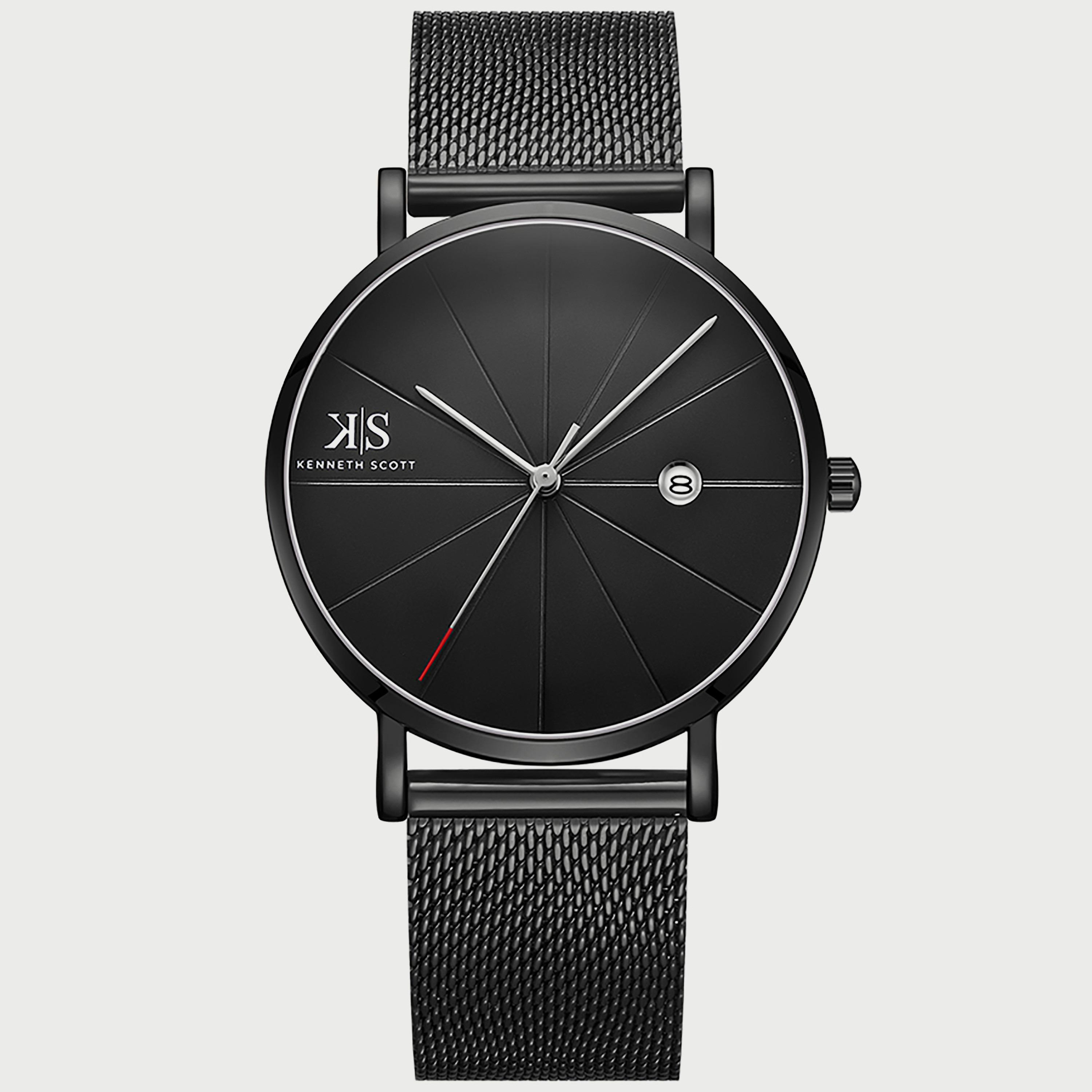 Kenneth Scott Men's Black Analog Stainless Steel Strap Watch K22013-BMBB-men-watchesandjewellery-watches-image-1