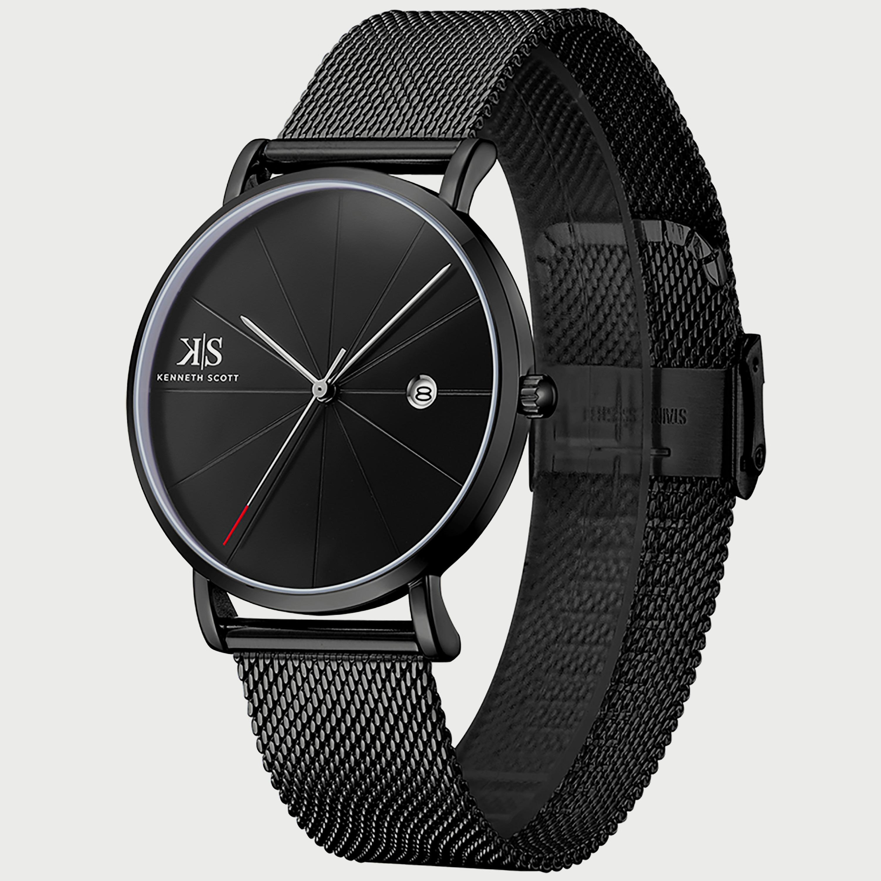 Kenneth Scott Men's Black Analog Stainless Steel Strap Watch K22013-BMBB-men-watchesandjewellery-watches-image-2