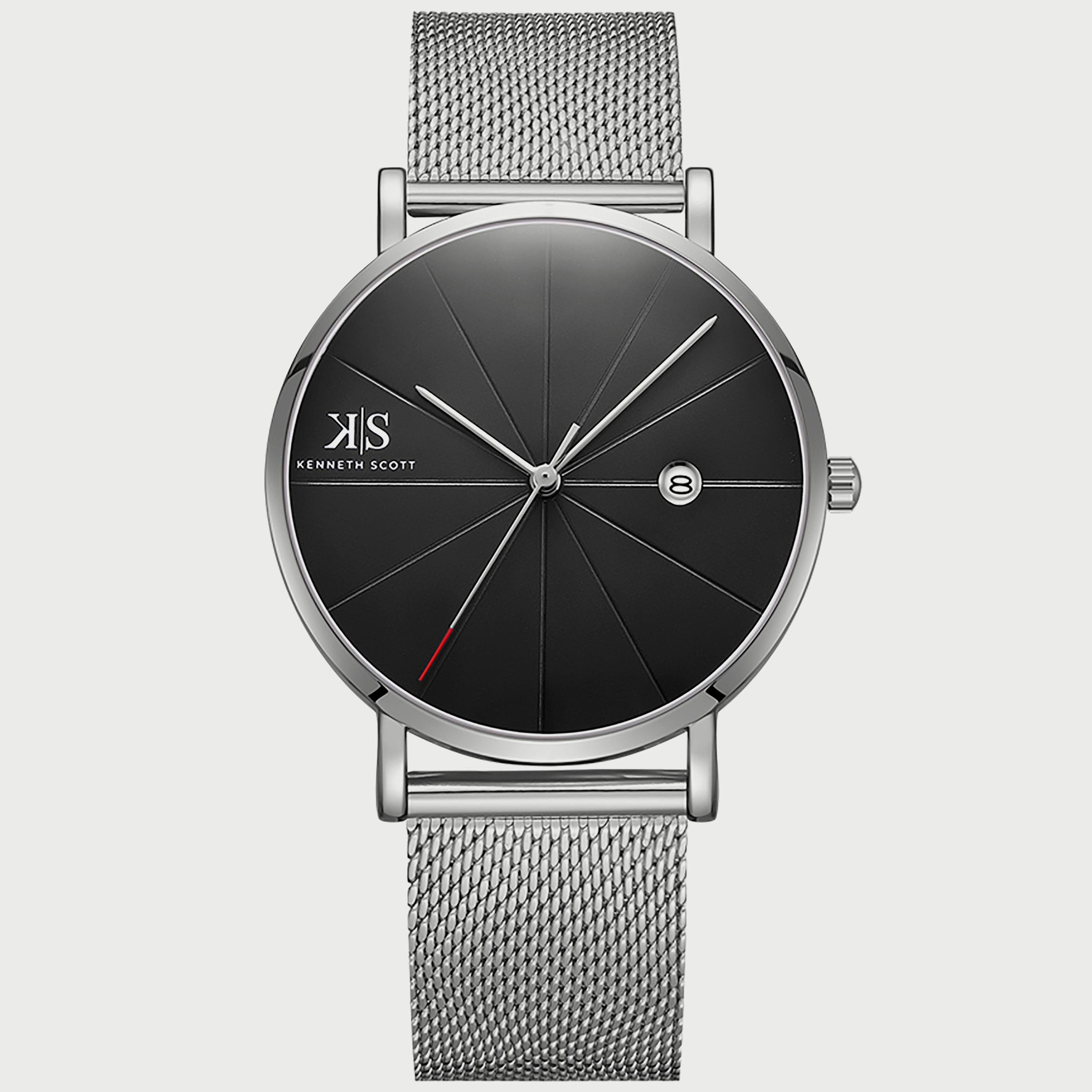 Kenneth Scott Men's Silver Analog Stainless Steel Strap Watch K22013-SMSB-men-watchesandjewellery-watches-image-1