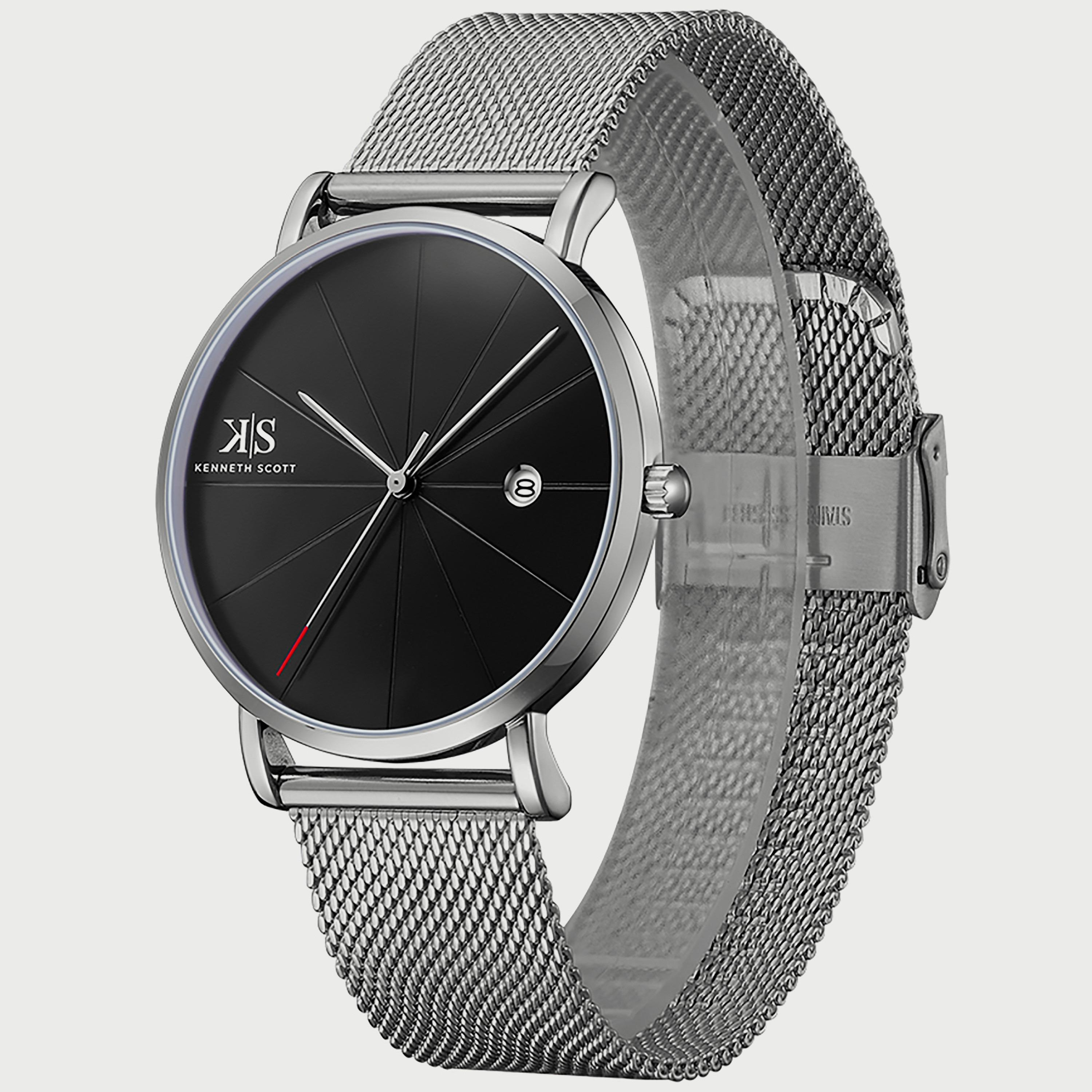 Kenneth Scott Men's Silver Analog Stainless Steel Strap Watch K22013-SMSB-men-watchesandjewellery-watches-image-2