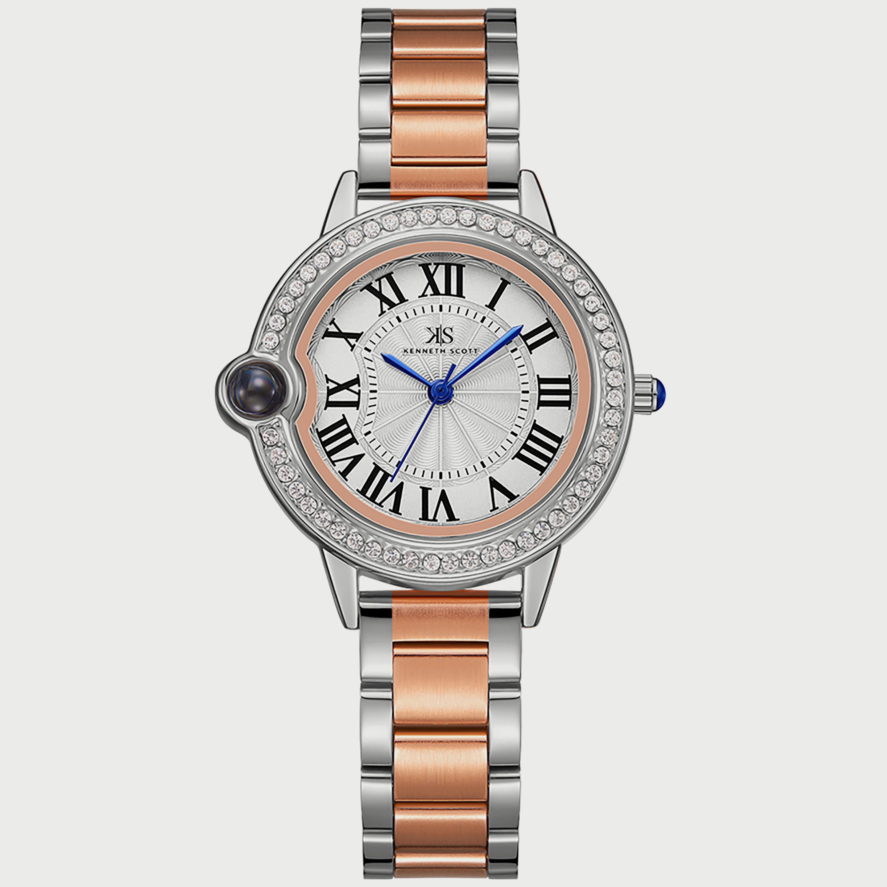 Kenneth Scott Women's Silver & Rose Gold Analog Stainless Steel Strap Watch K22530-KBKW-women-watchesandjewellery-watches-image-1