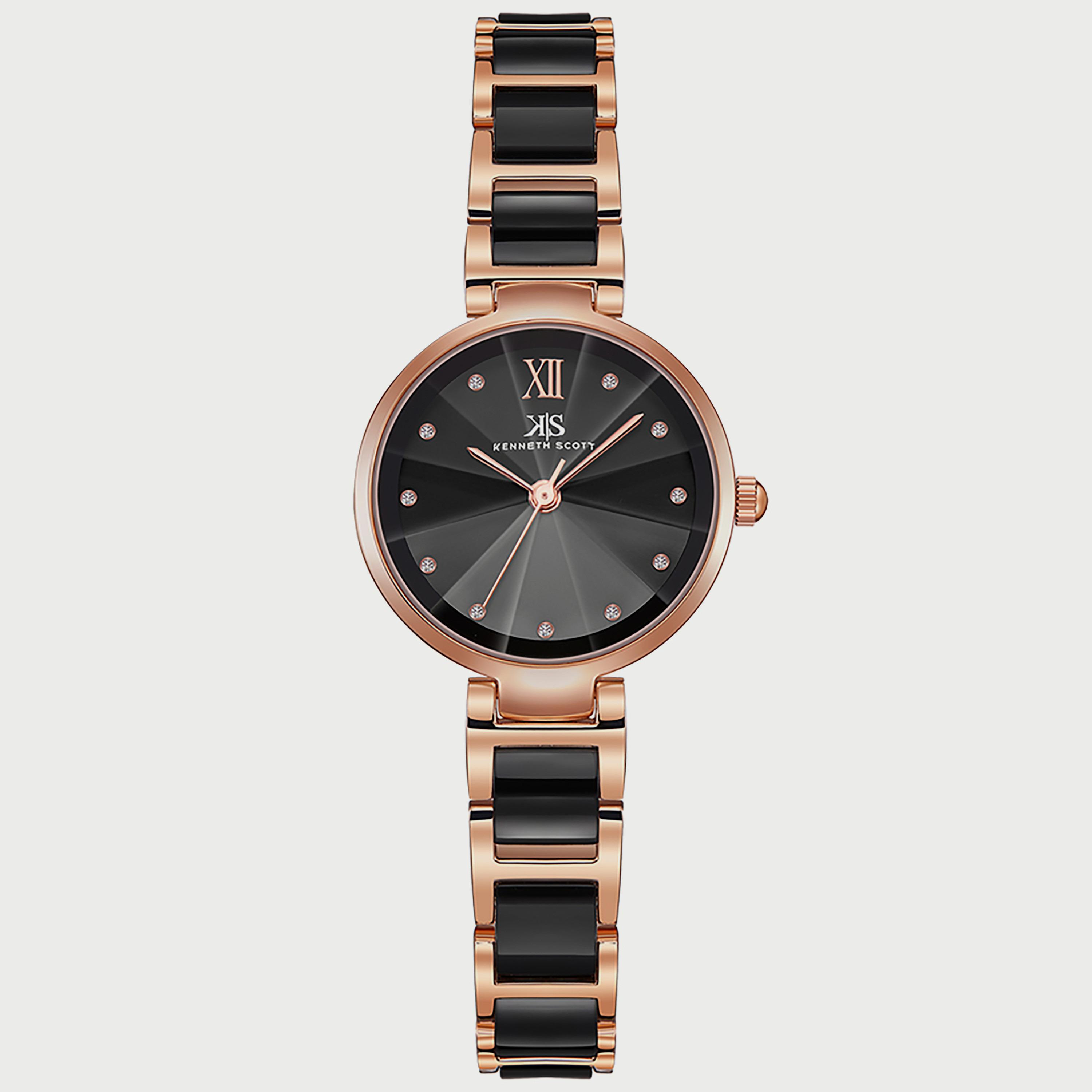 Kenneth Scott Women's Black & Rose Gold Analog Alloy Strap Watch K22531-KCBB | 30 MM-women-watchesandjewellery-watches-image-1