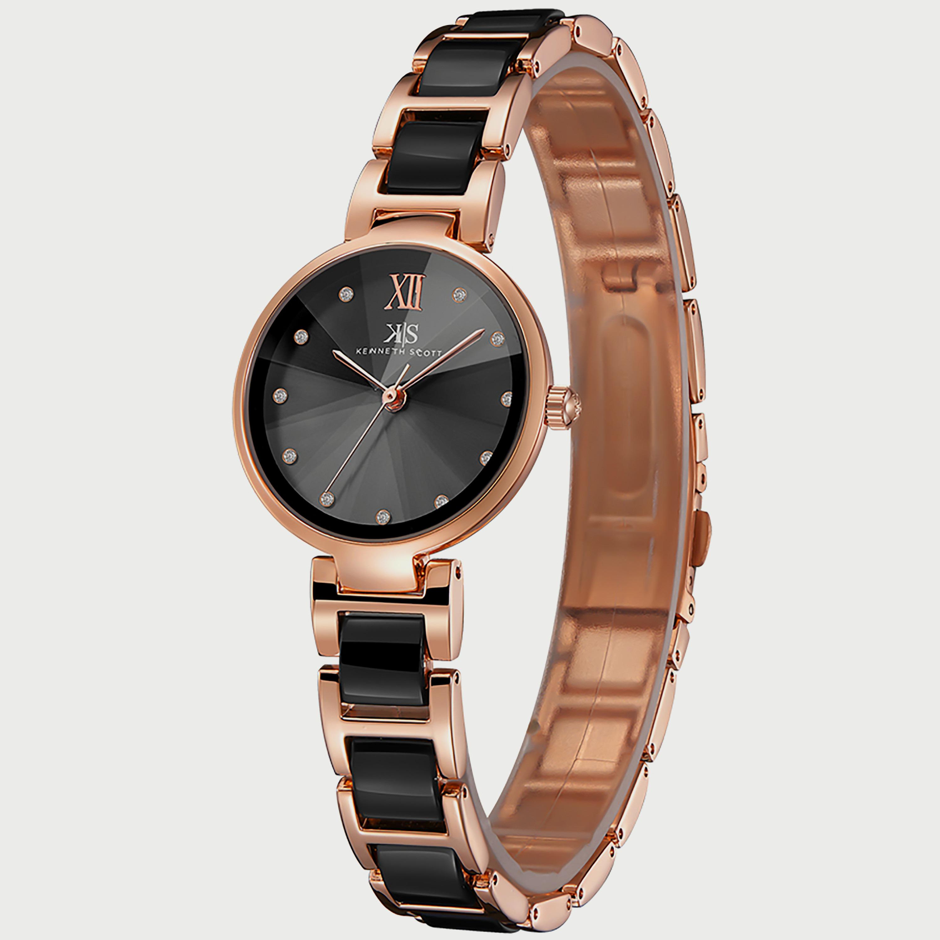 Kenneth Scott Women's Black & Rose Gold Analog Alloy Strap Watch K22531-KCBB | 30 MM-women-watchesandjewellery-watches-image-2
