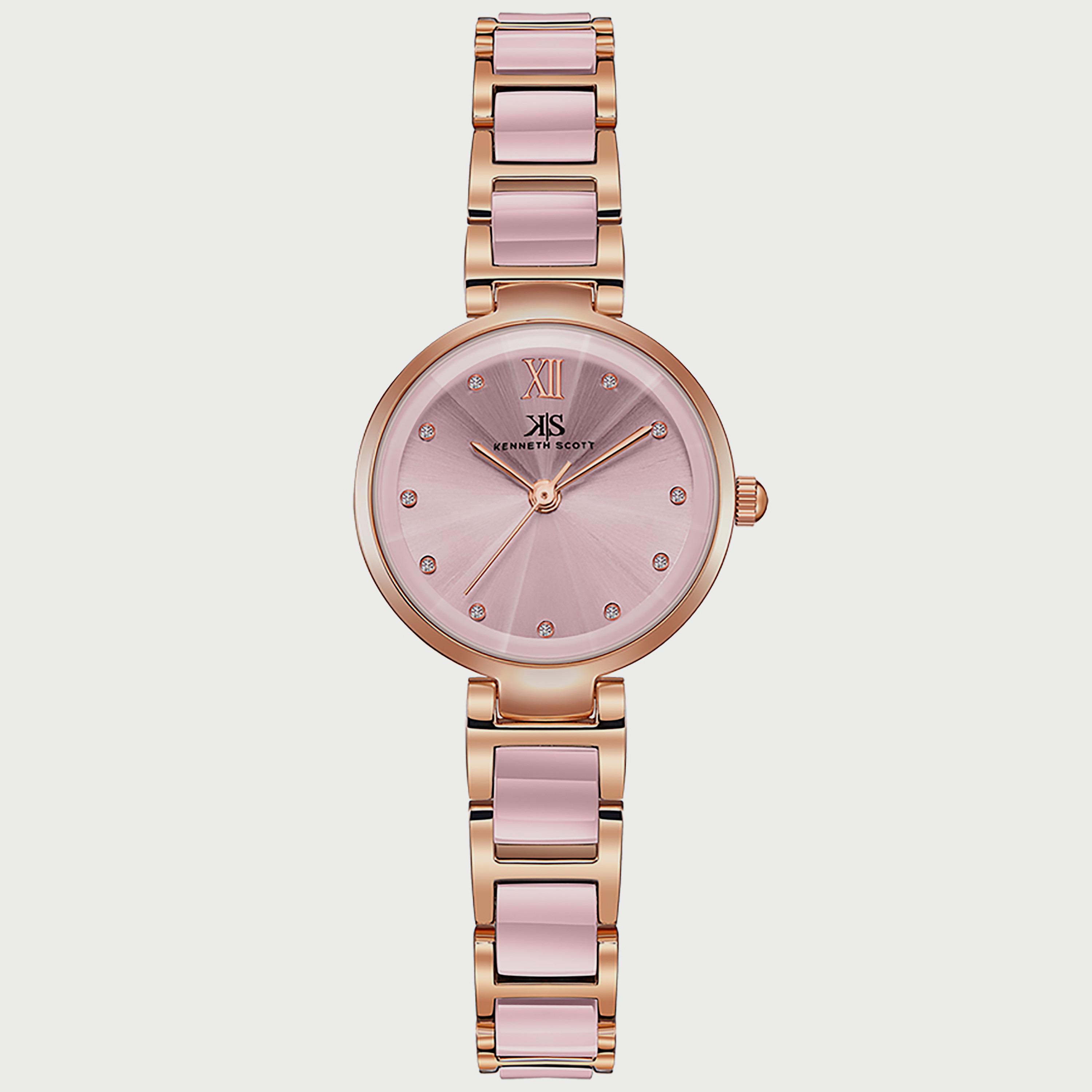 Kenneth Scott Women's Pink & Rose Gold Analog Alloy Strap Watch K22531-KCPK-women-watchesandjewellery-watches-image-1