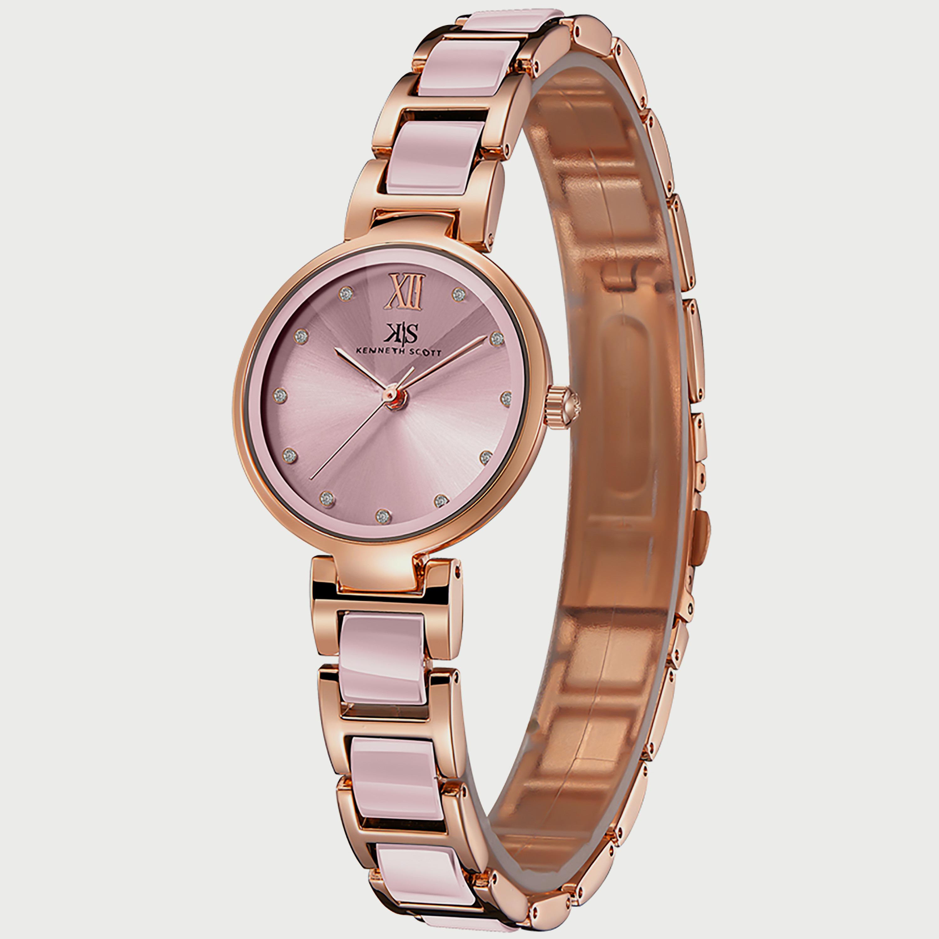 Kenneth Scott Women's Pink & Rose Gold Analog Alloy Strap Watch K22531-KCPK-women-watchesandjewellery-watches-image-2