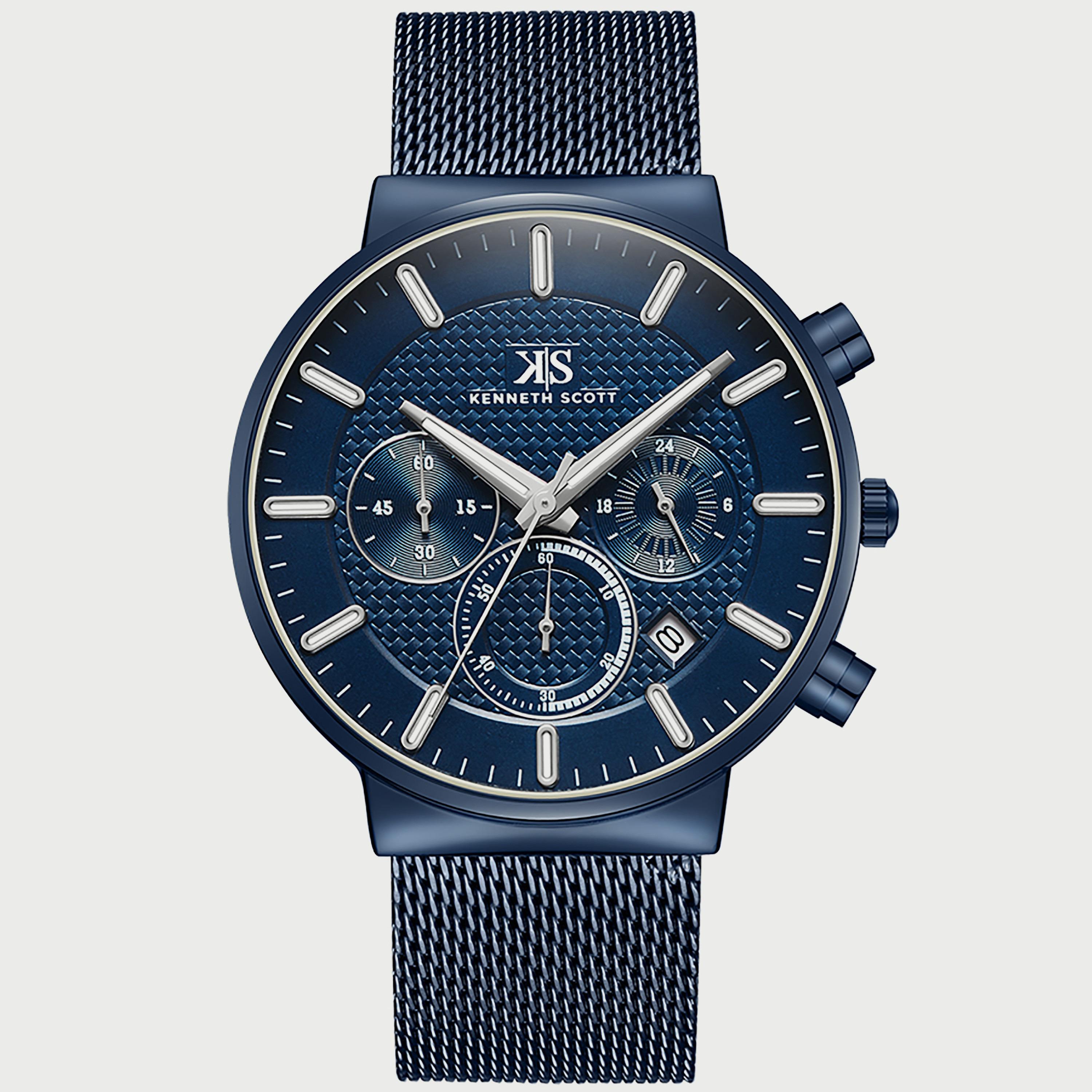 K22133-NMNN "ساعة" كرونوغراف بسوار شبكي ازرق للرجال من كينيث سكوت -men-watchesandjewellery-watches-image-1