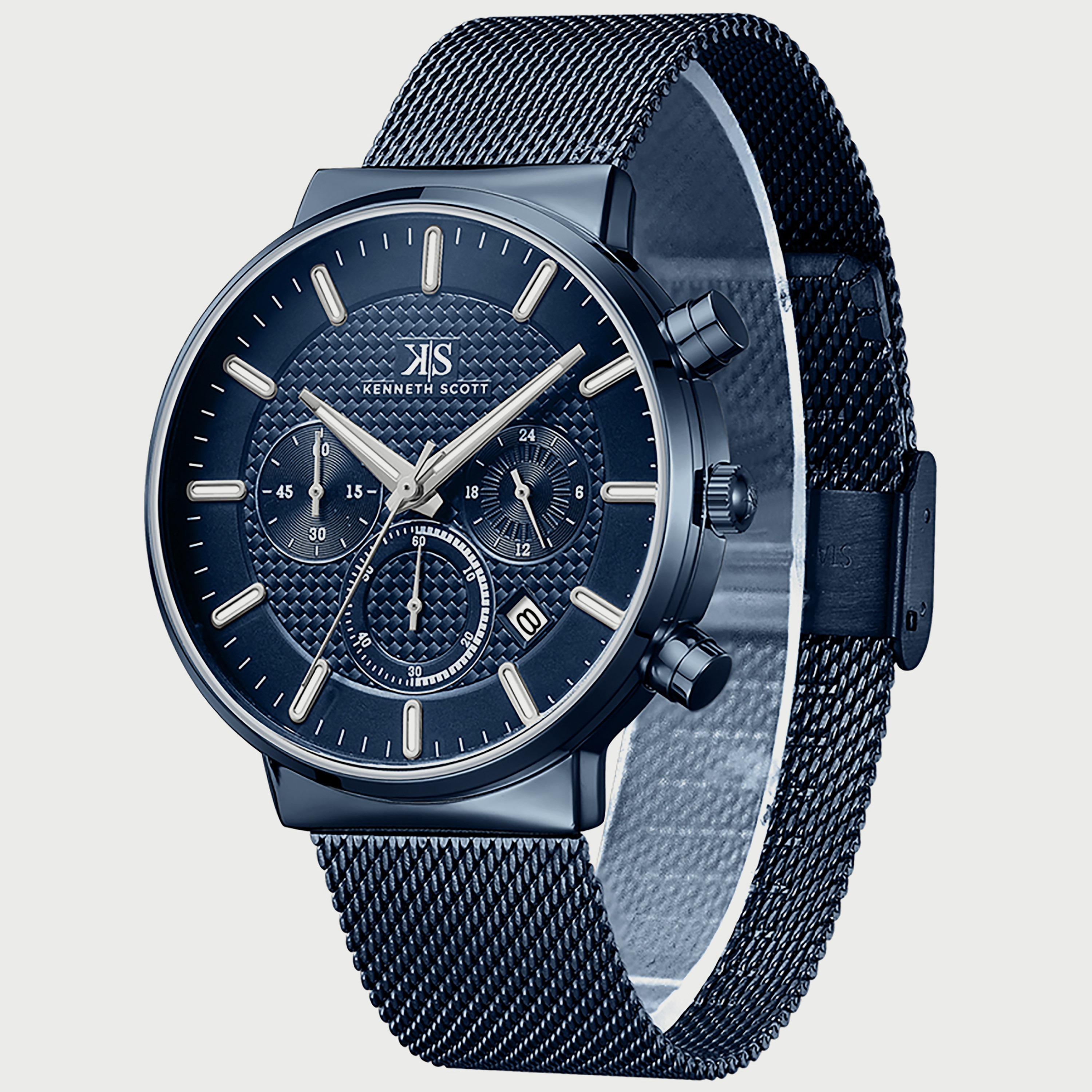 K22133-NMNN "ساعة" كرونوغراف بسوار شبكي ازرق للرجال من كينيث سكوت -men-watchesandjewellery-watches-image-2