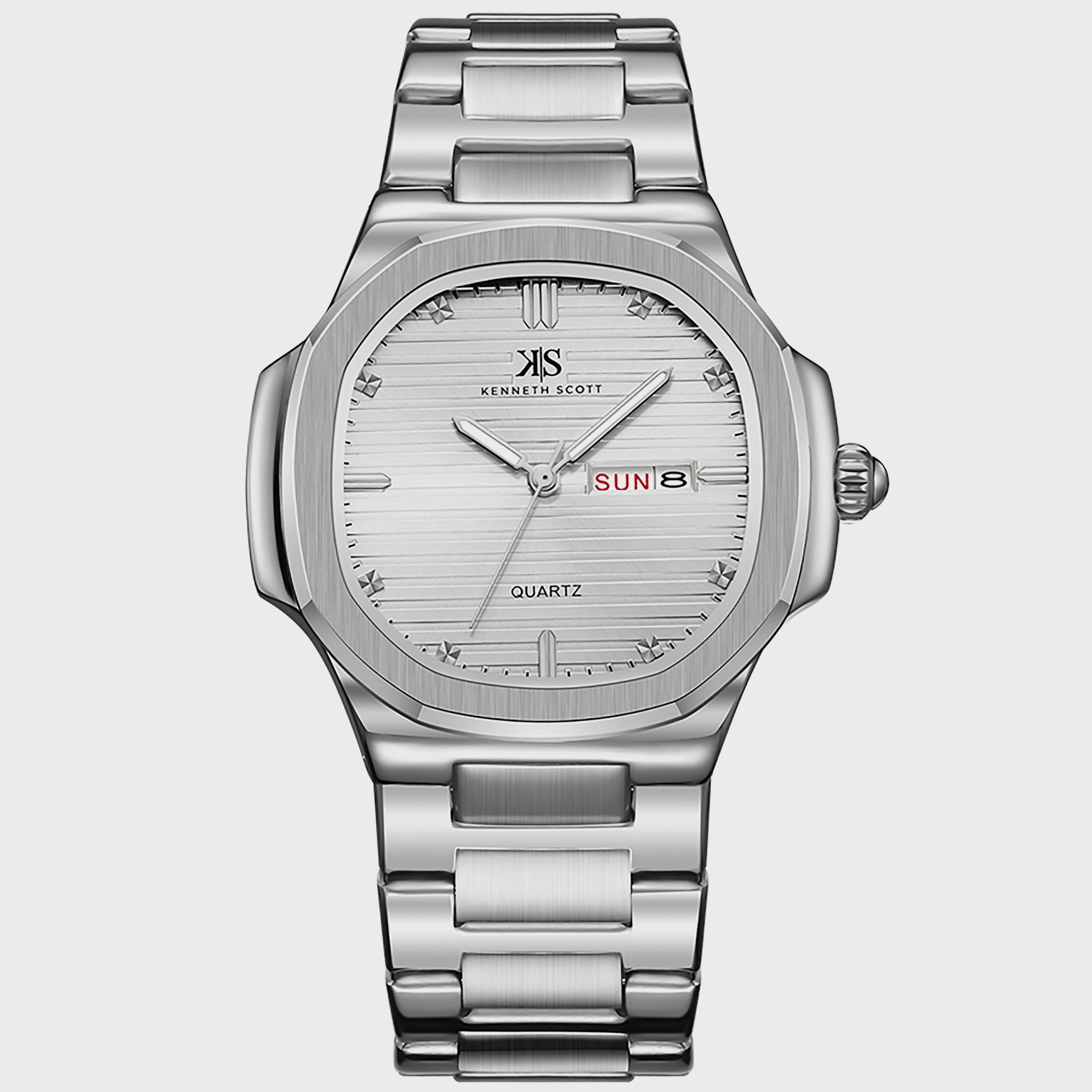 K22034-SBSW "ساعة" أنالوج فضية بسوار ستانلس ستيل من كينيث سكوت للرجال -men-watchesandjewellery-watches-image-1